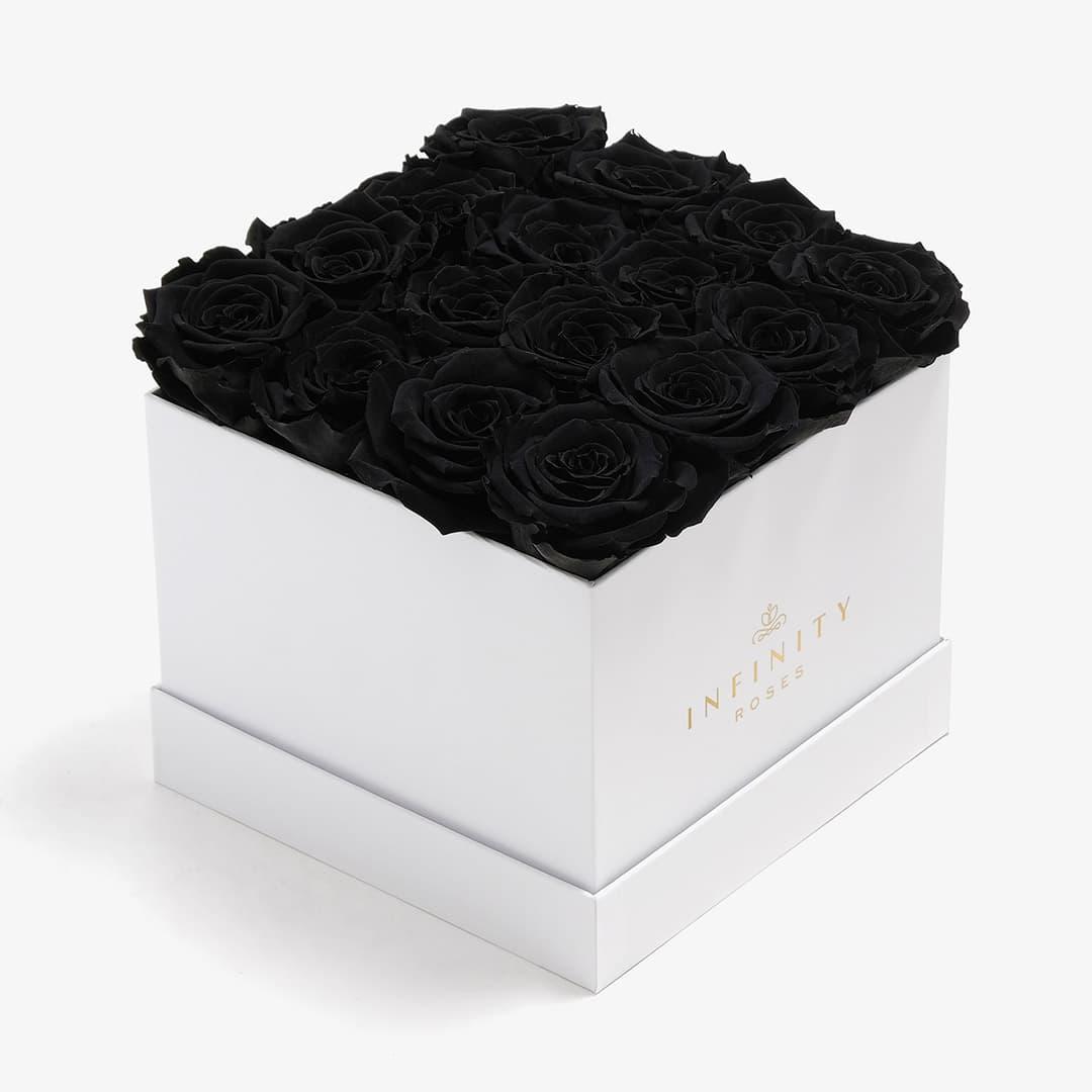 Large Square Rose Box - Black Rose - White Box