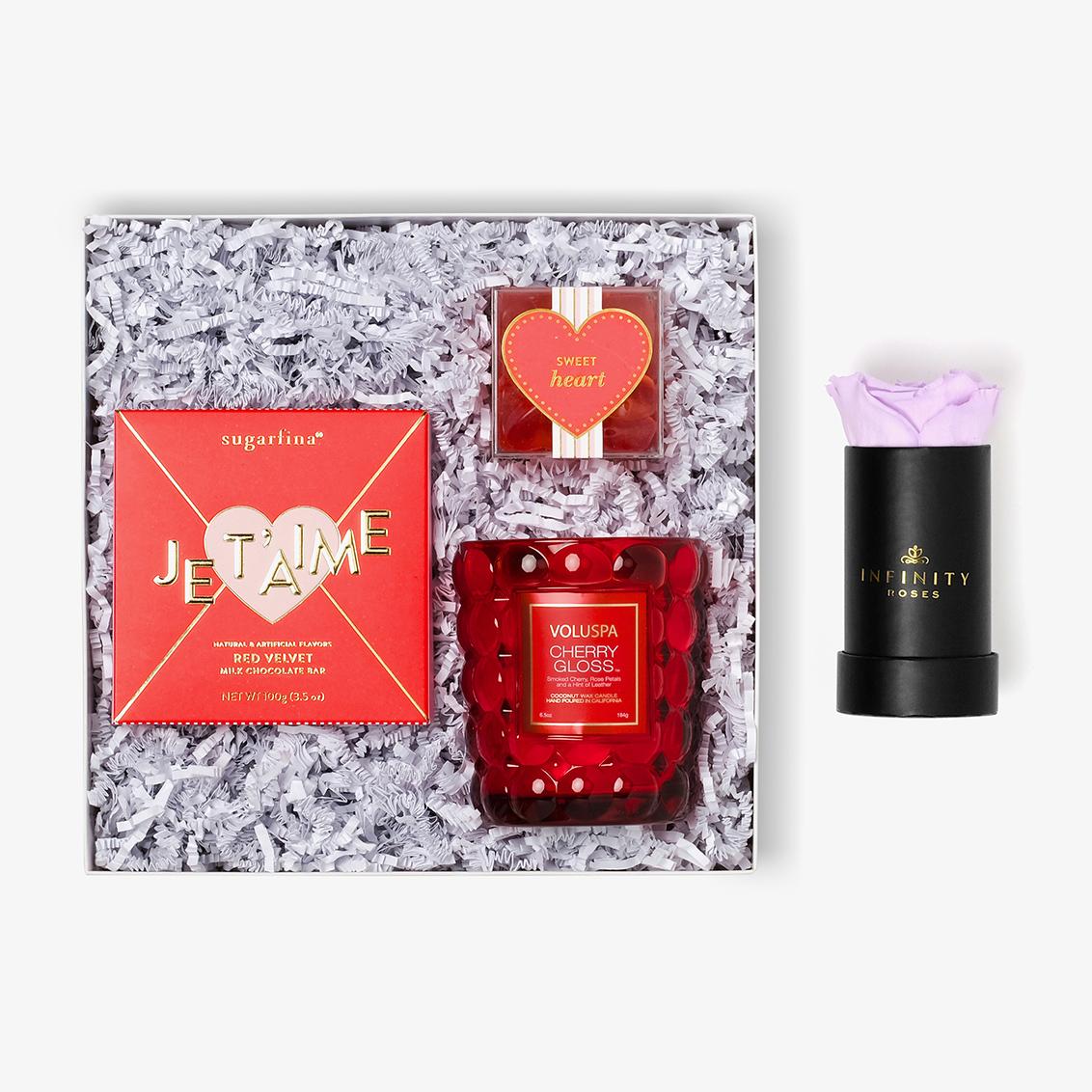 Candle & Treats - Single Rose Box - Lavender Rose - Black Box