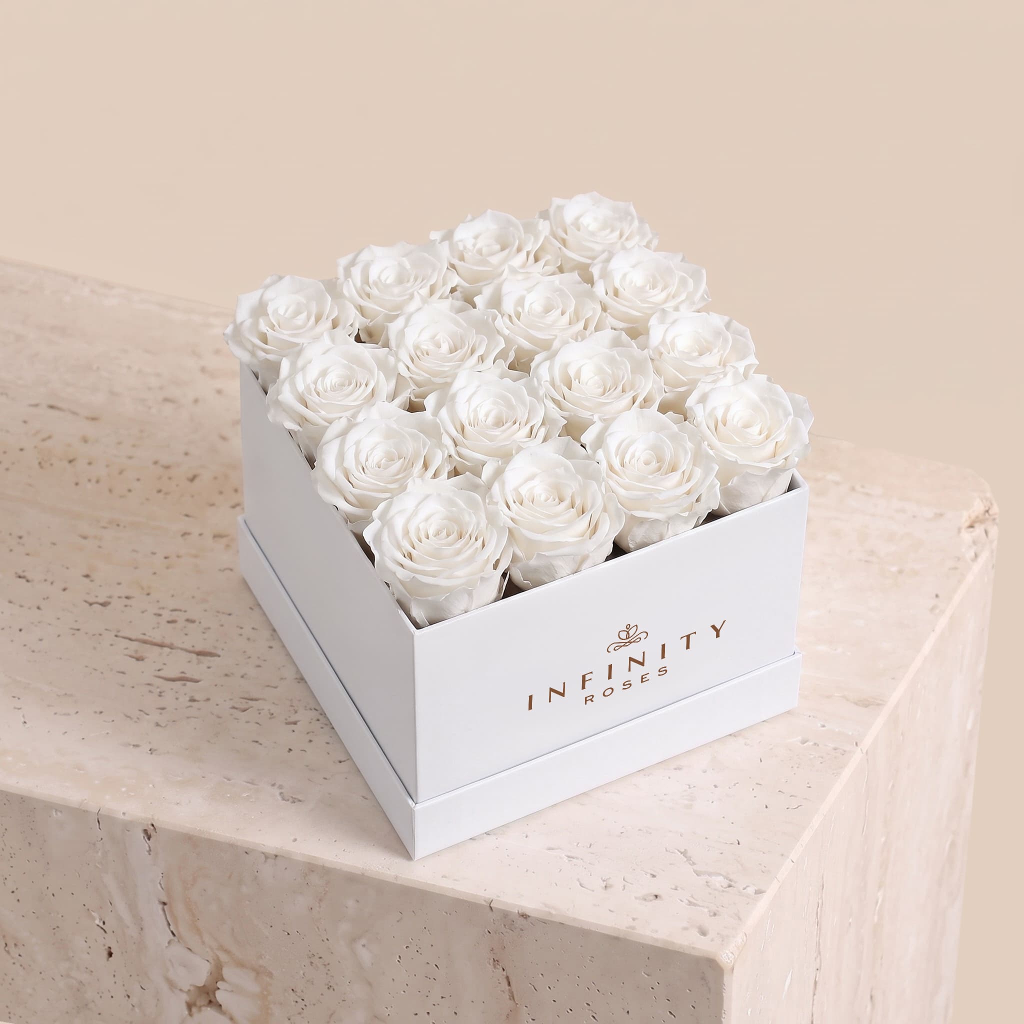 Large Square Rose Box - White Rose - White Box