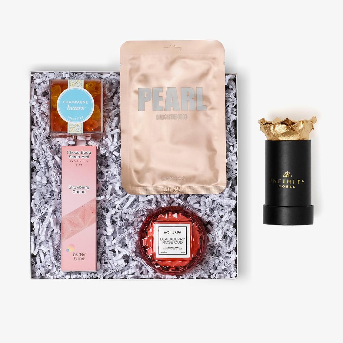 Pamper Bundle - Single Rose Box - Gold Rose - Black Box