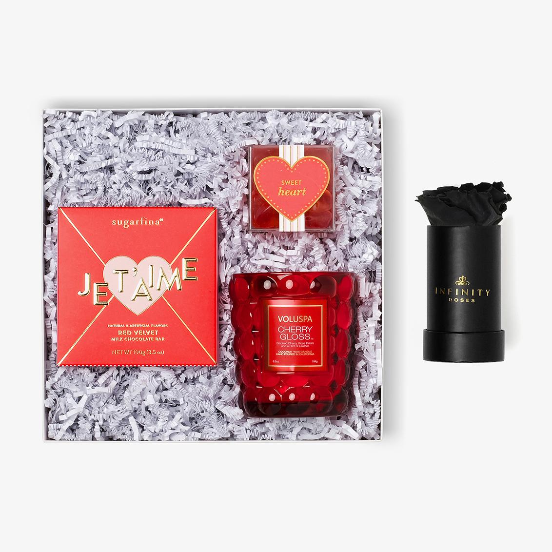 Candle & Treats - Single Rose Box - Black Rose - Black Box