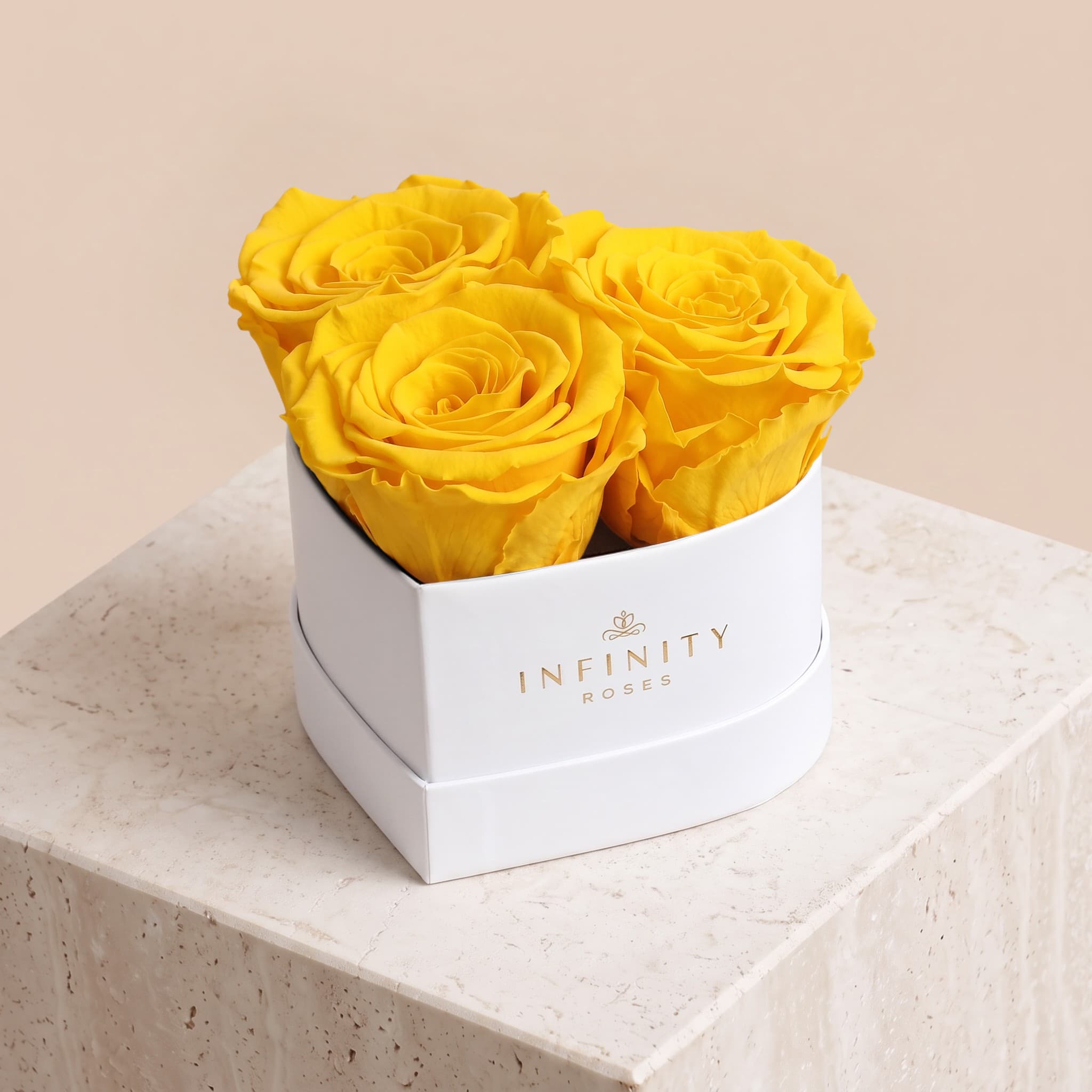 Small Heart Box - Yellow Rose - White Box