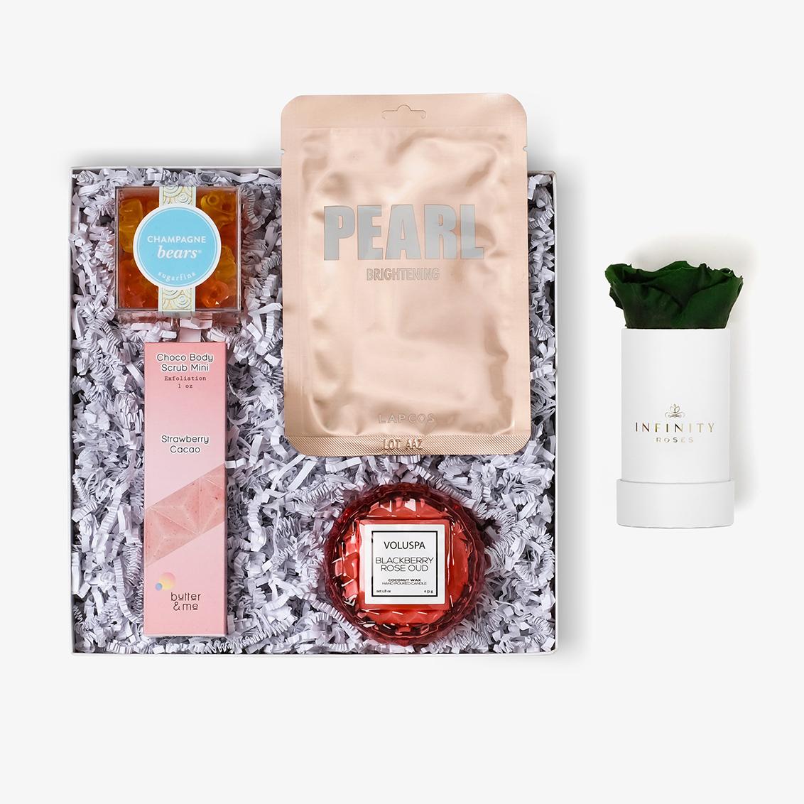 Pamper Bundle - Single Rose Box - Emerald Green Rose - White Box