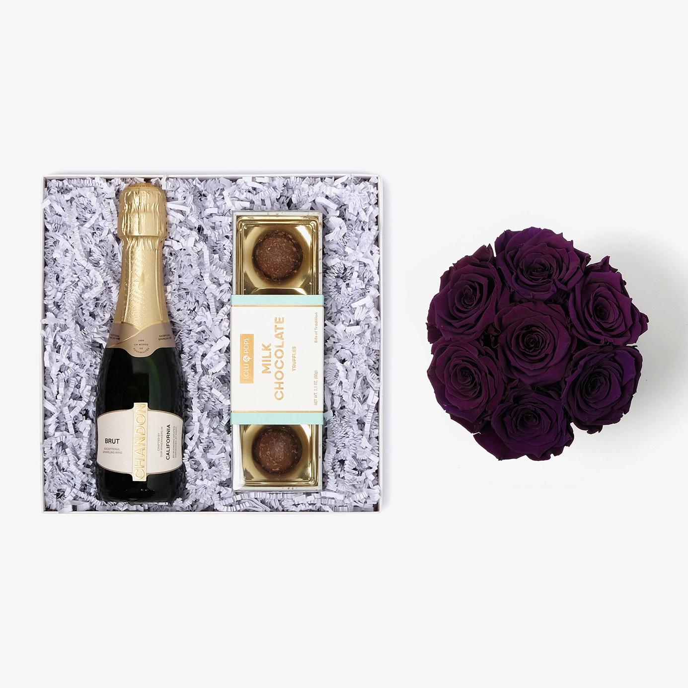 Champagne & Truffles - Medium Bloom Box - Violet Rose - Black Box