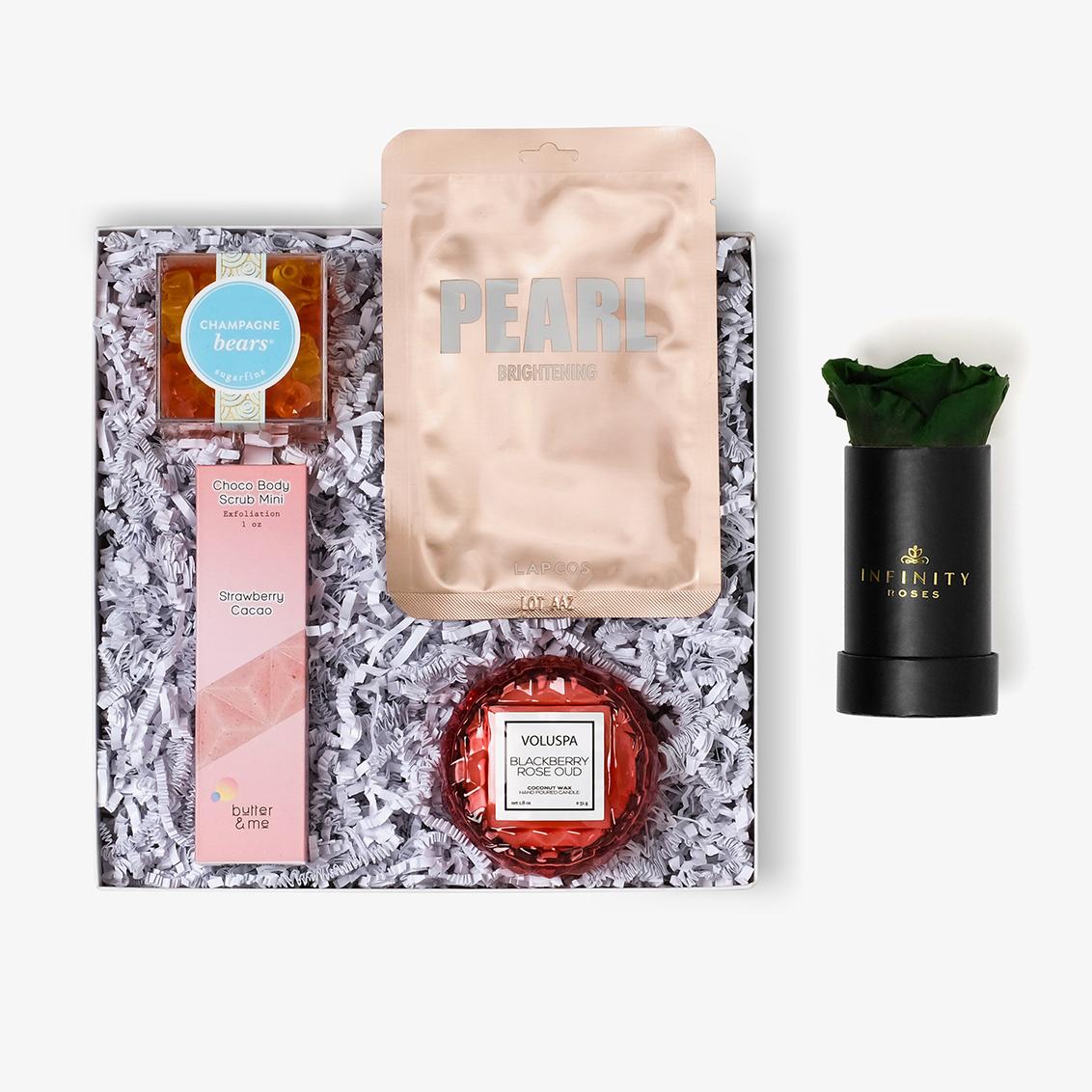 Pamper Bundle - Single Rose Box - Emerald Green Rose - Black Box
