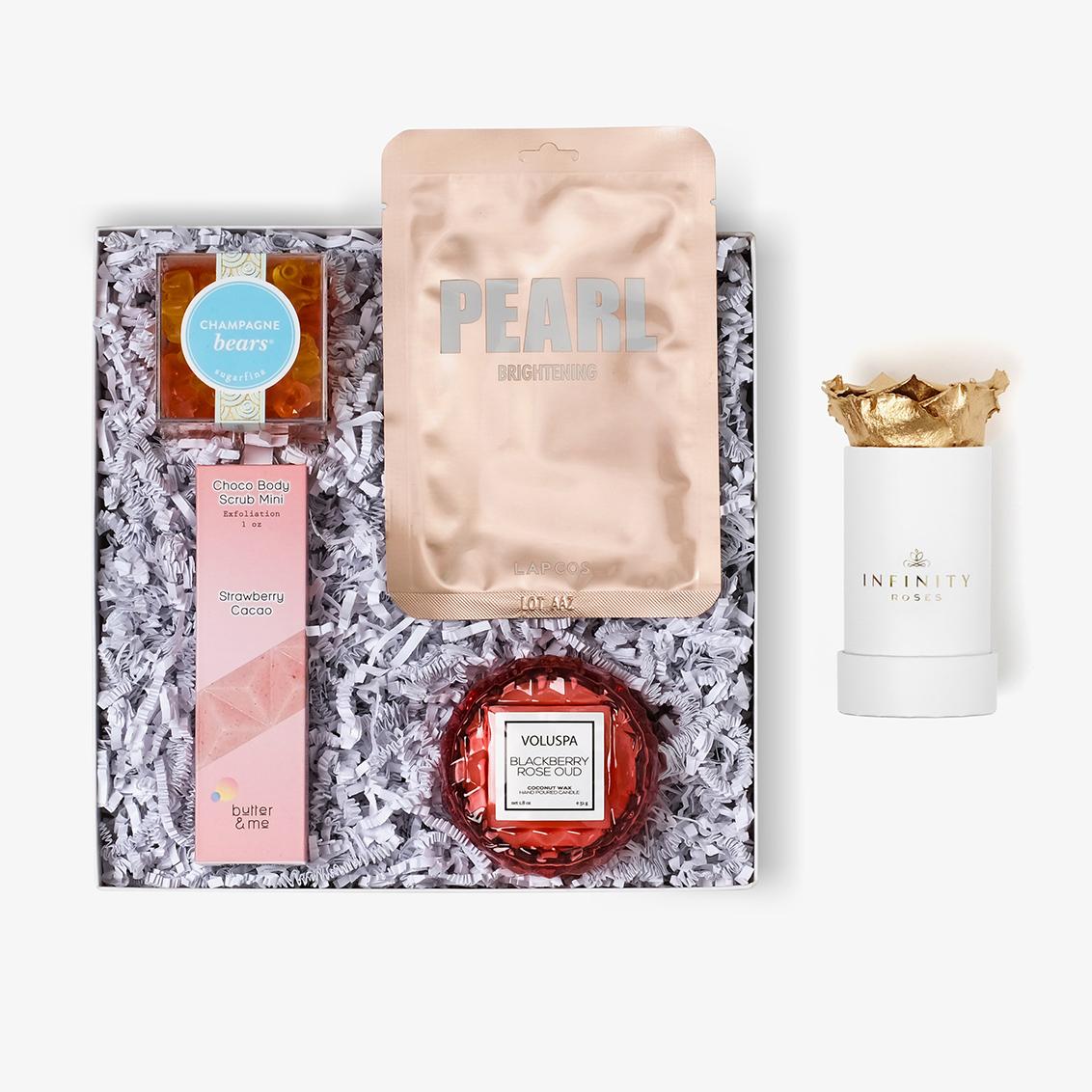 Pamper Bundle - Single Rose Box - Gold Rose - White Box