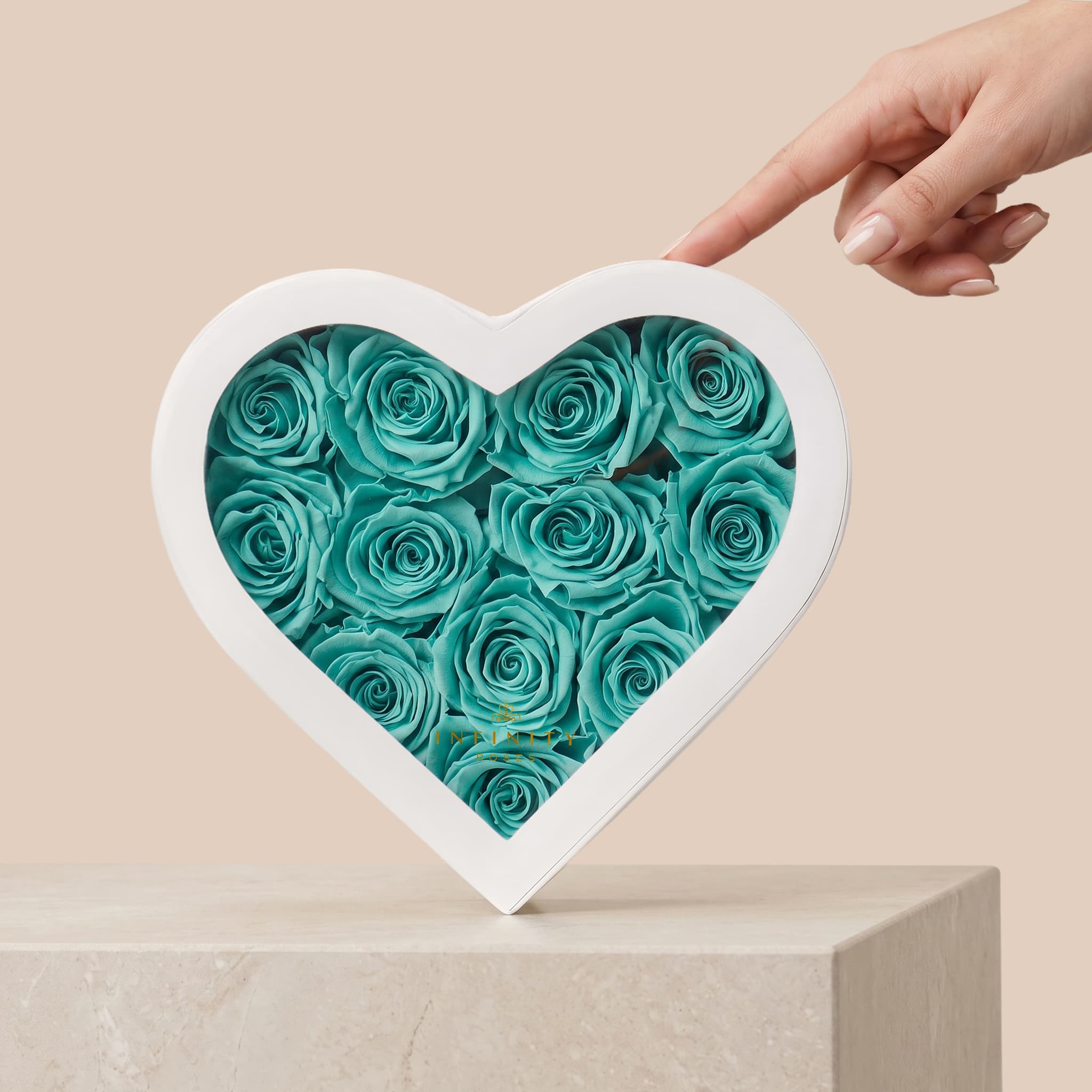 Medium Heart Box - Turquoise Rose - White Box