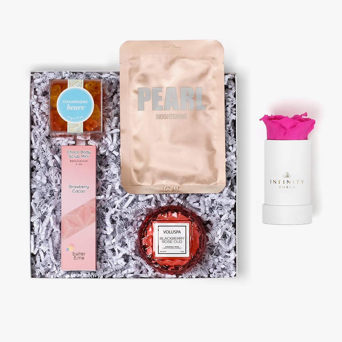 Pamper Bundle - Single Rose Box - Hot Pink Rose - White Box