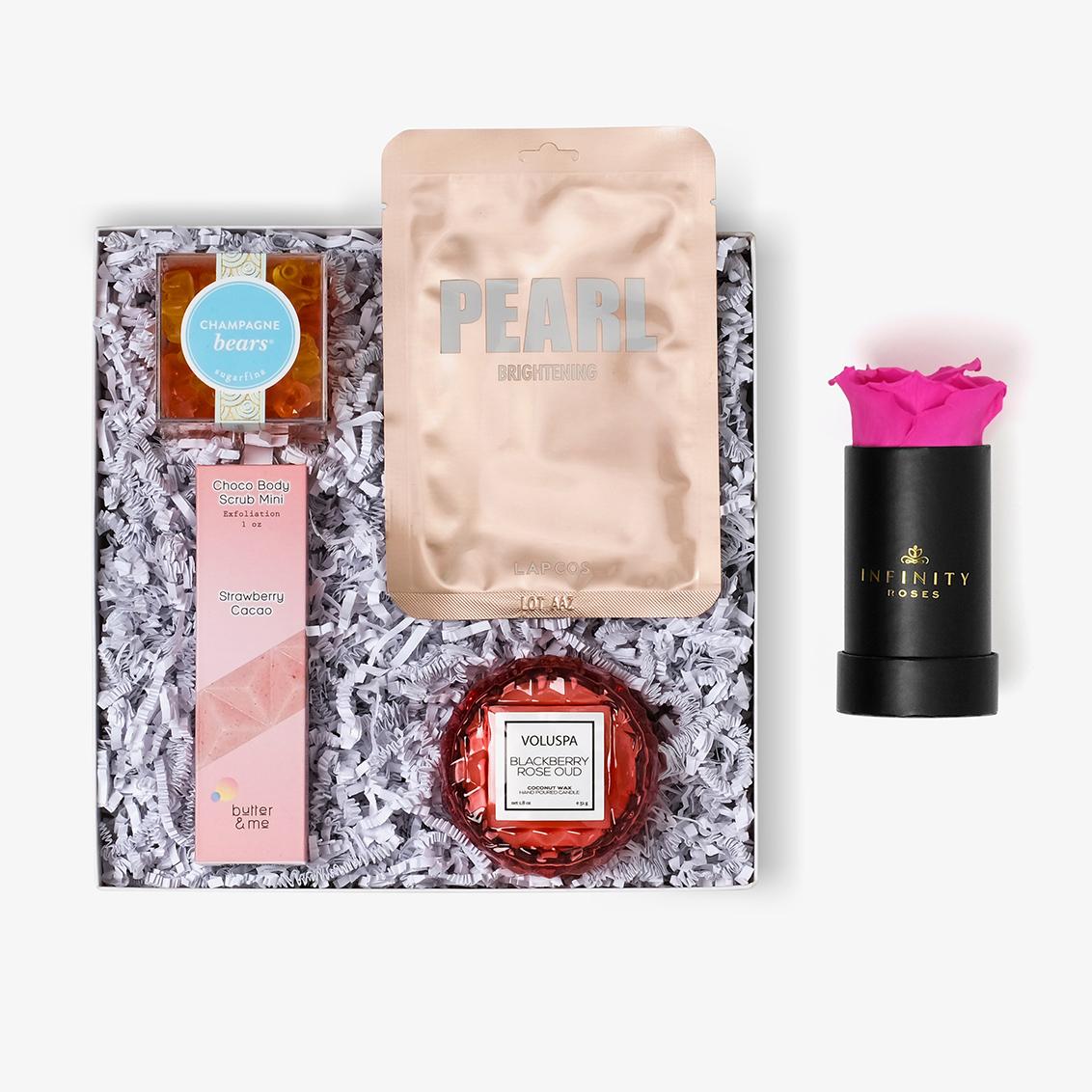 Pamper Bundle - Single Rose Box - Hot Pink Rose - Black Box