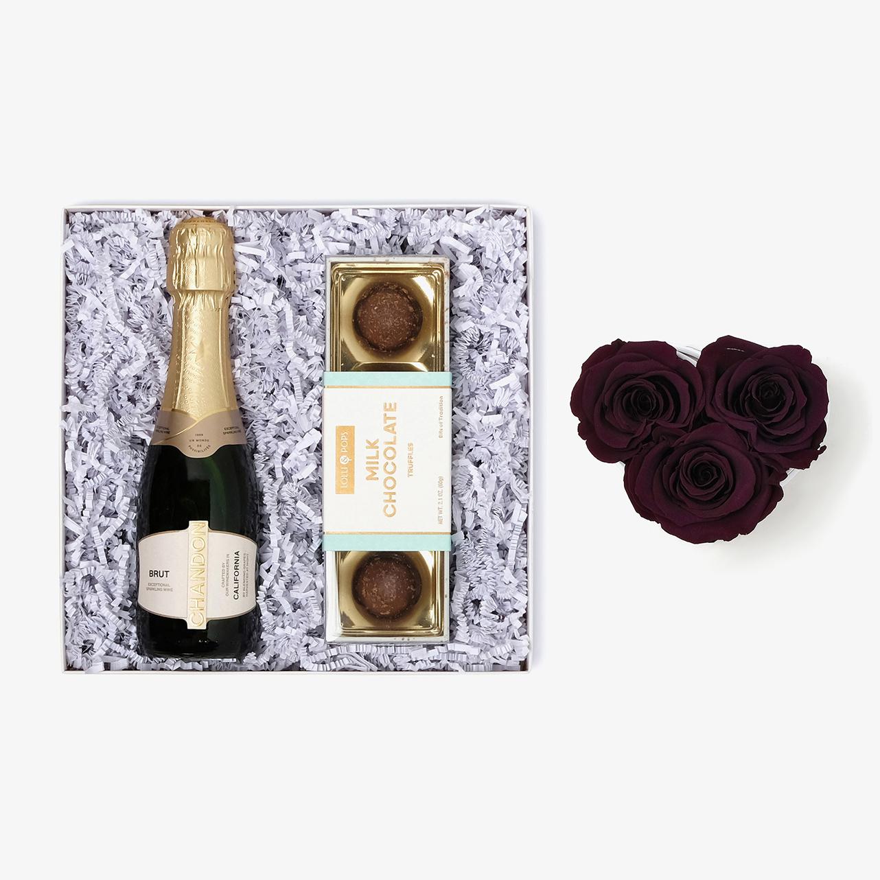 Champagne & Truffles - Small Heart Box - Violet Rose - White Box
