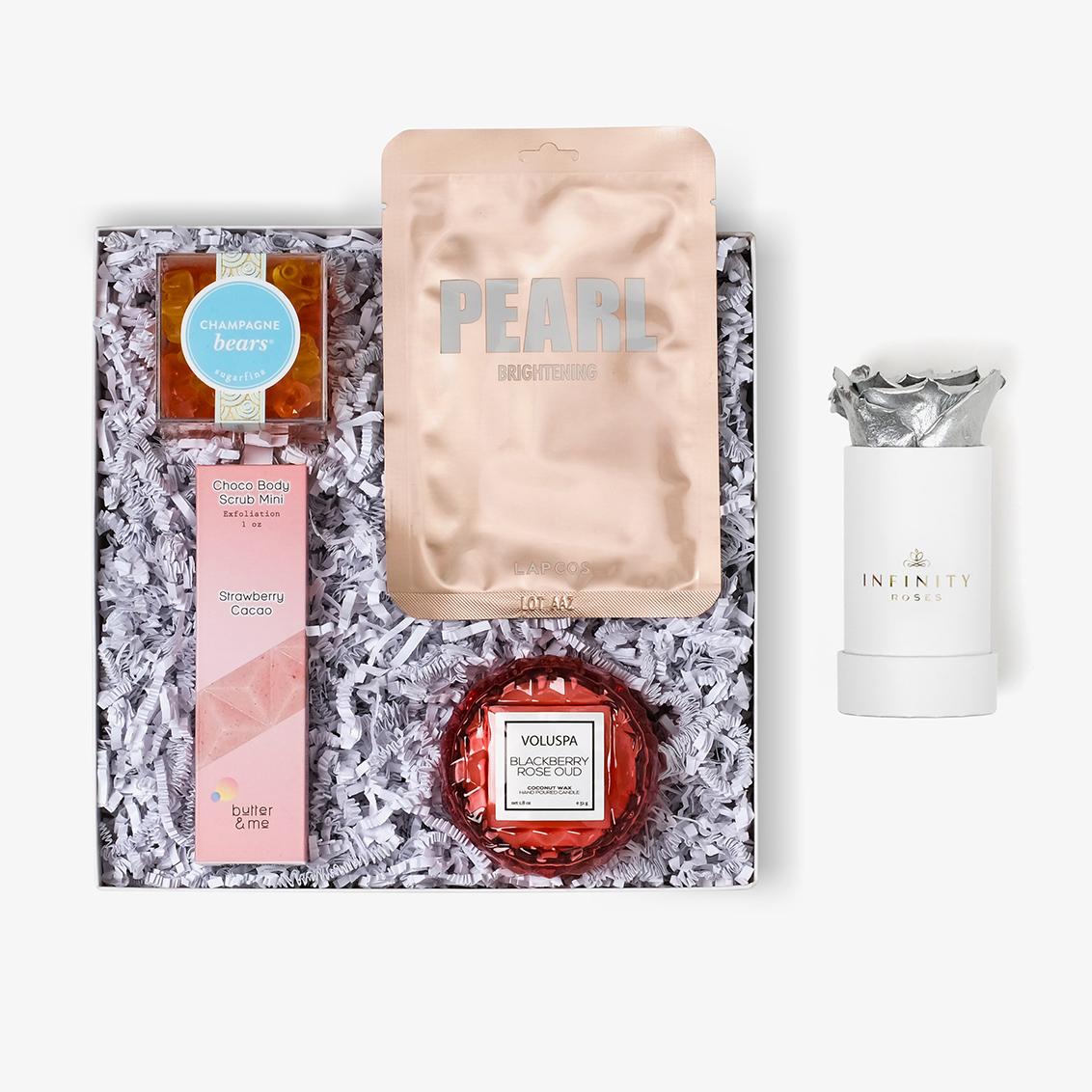 Pamper Bundle - Single Rose Box - Silver Rose - White Box