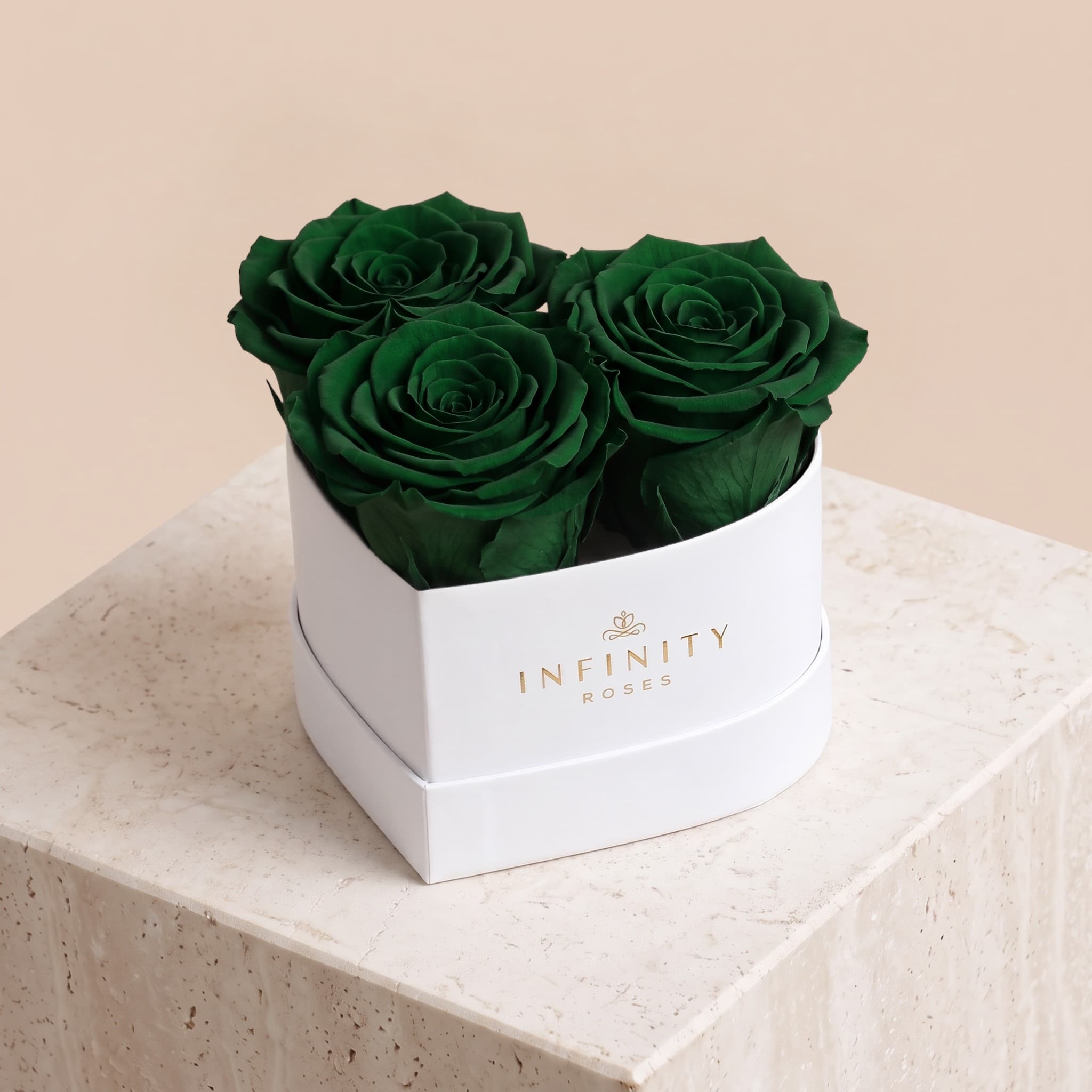 Small Heart Box - Emerald Green Rose - White Box