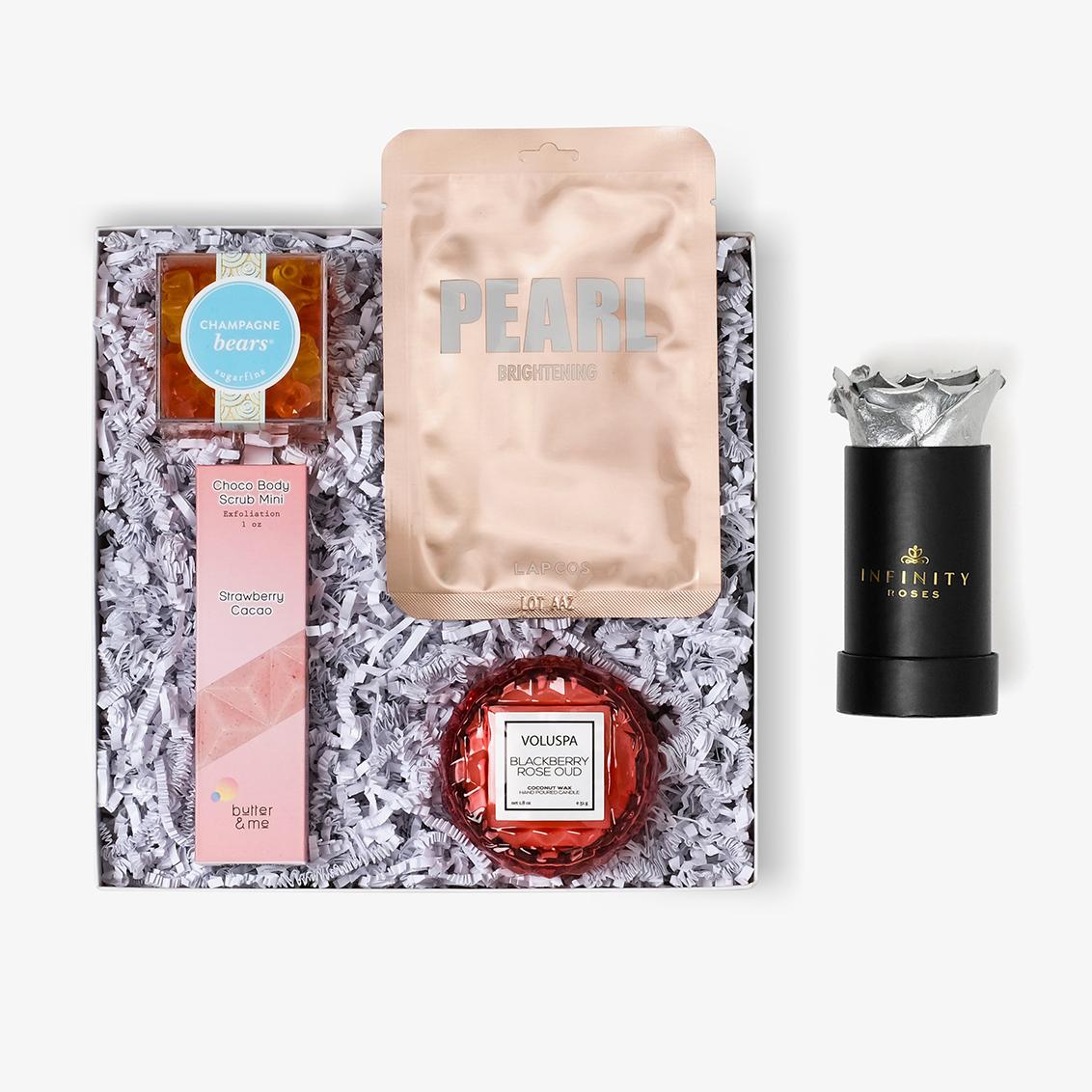 Pamper Bundle - Single Rose Box - Silver Rose - Black Box