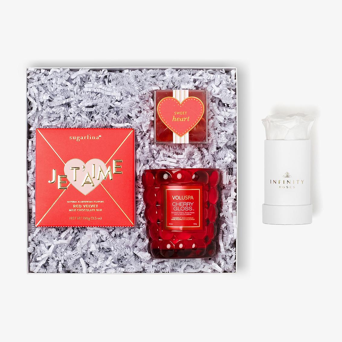 Candle & Treats - Single Rose Box - White Rose - White Box