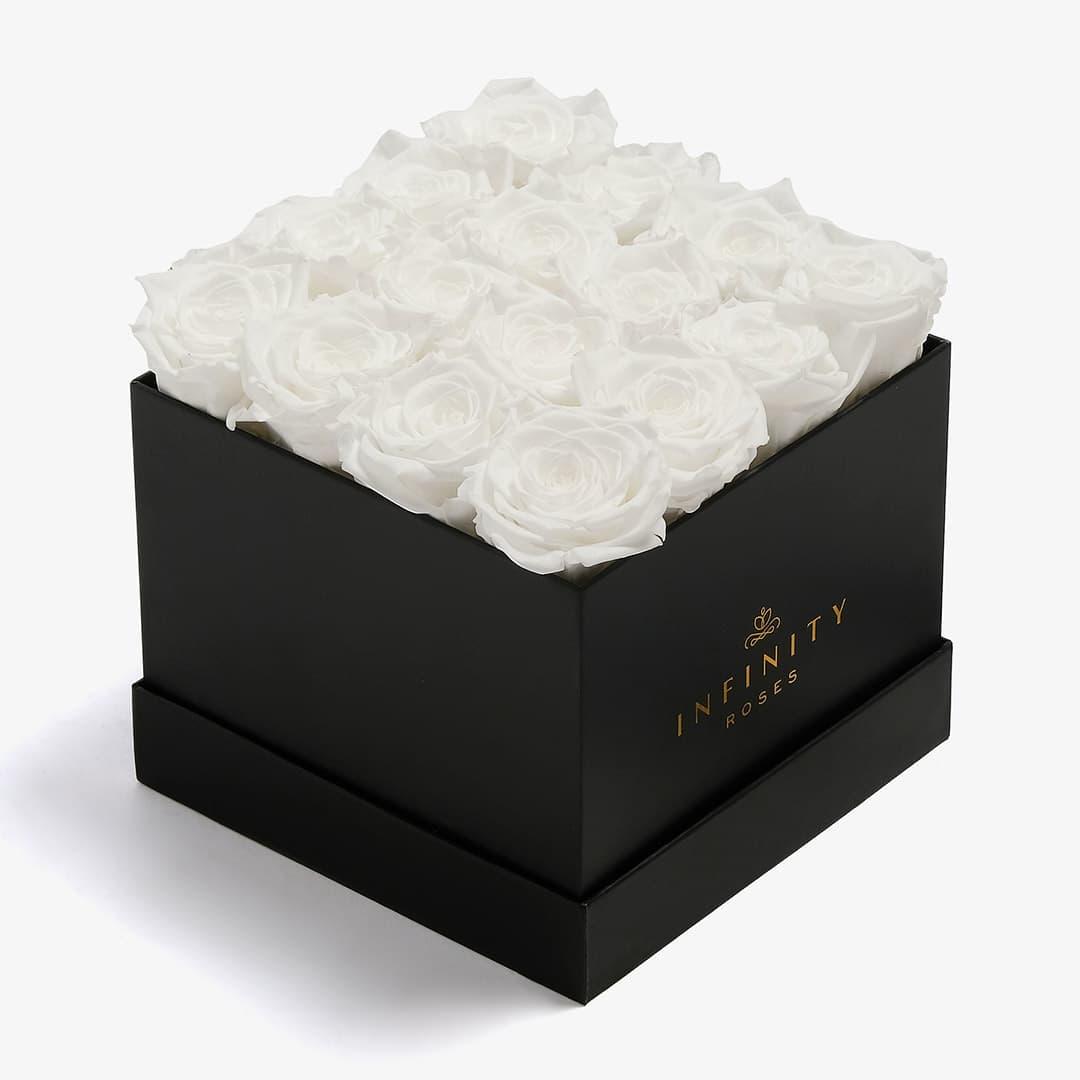 Large Square Rose Box - White Rose - Black Box