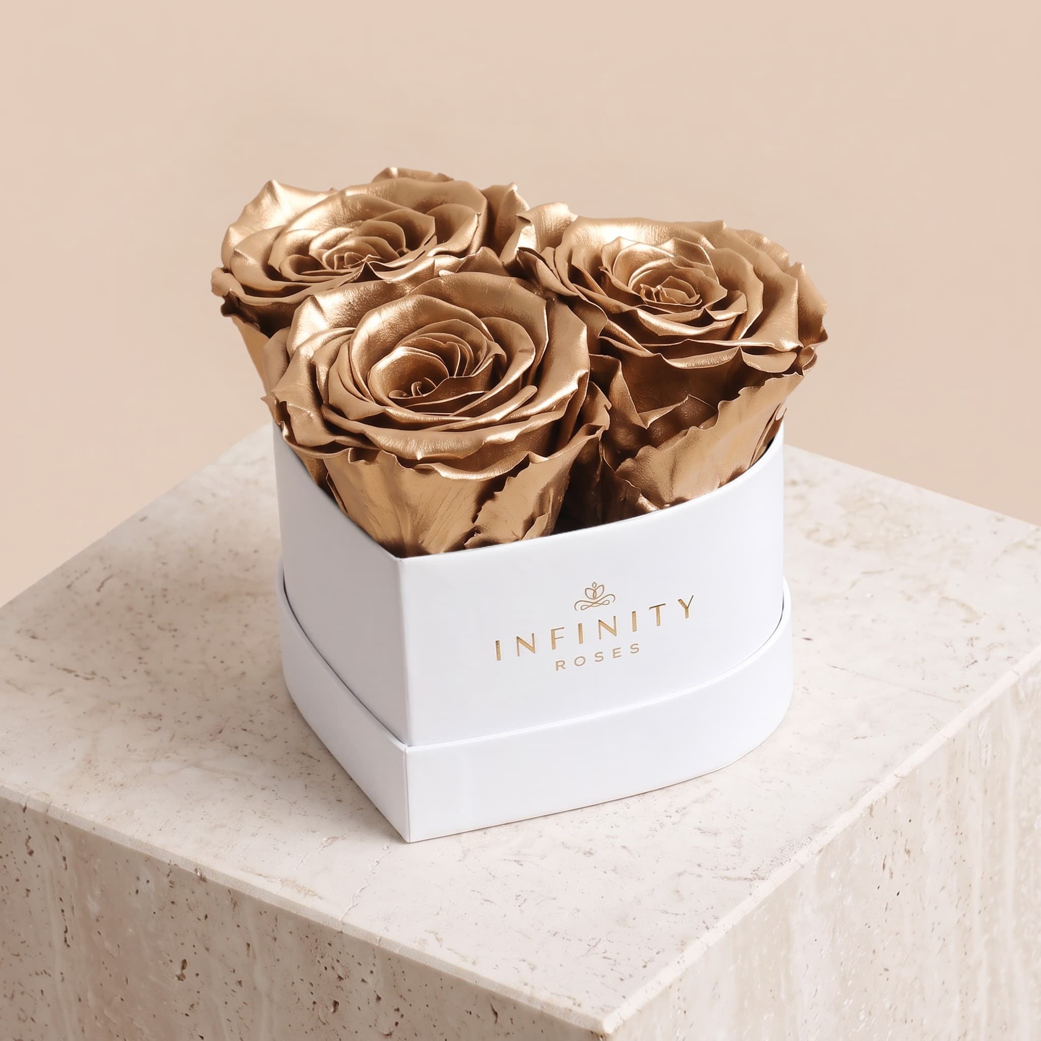 Small Heart Box - Gold Rose - White Box