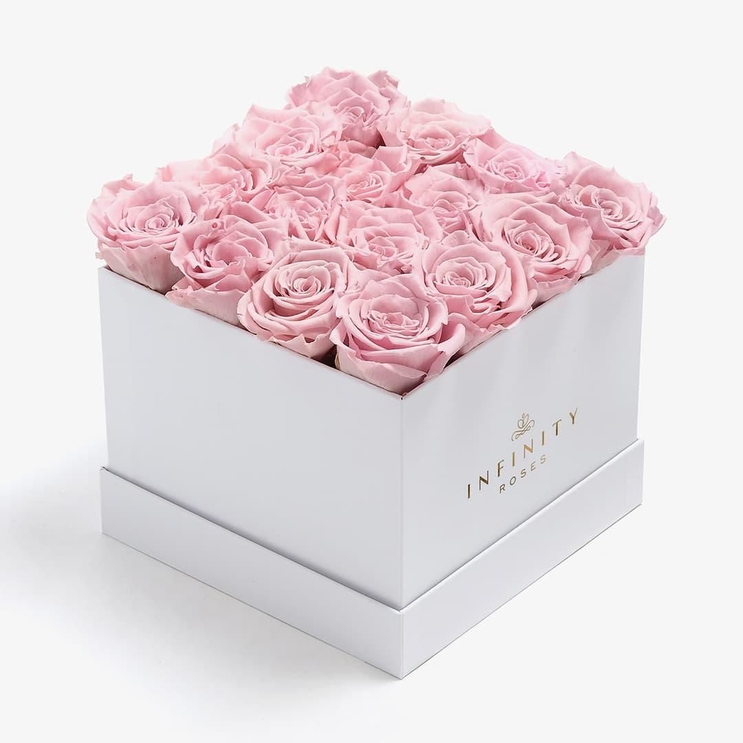 Large Square Rose Box - Pink Rose - White Box