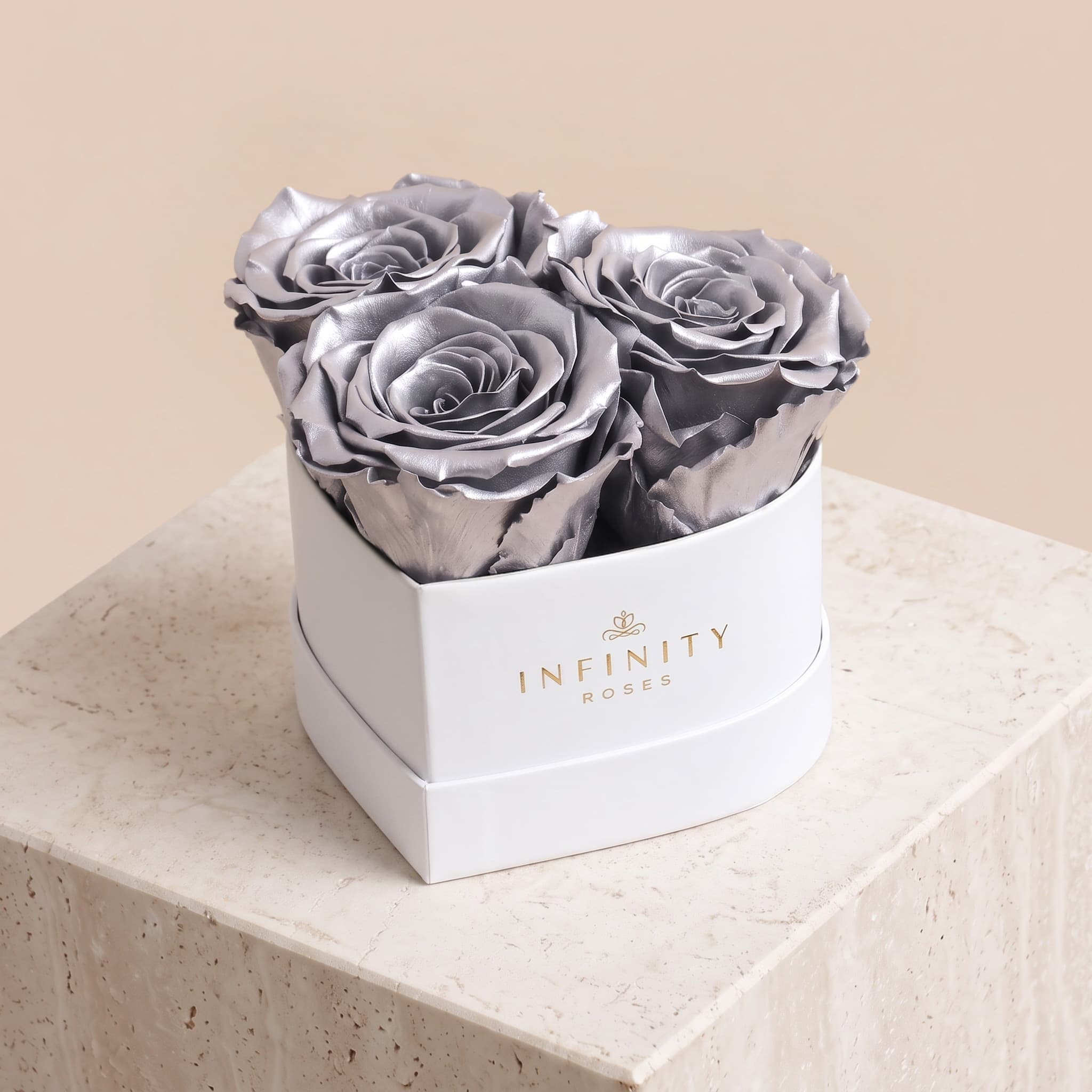 Small Heart Box - Silver Rose - White Box