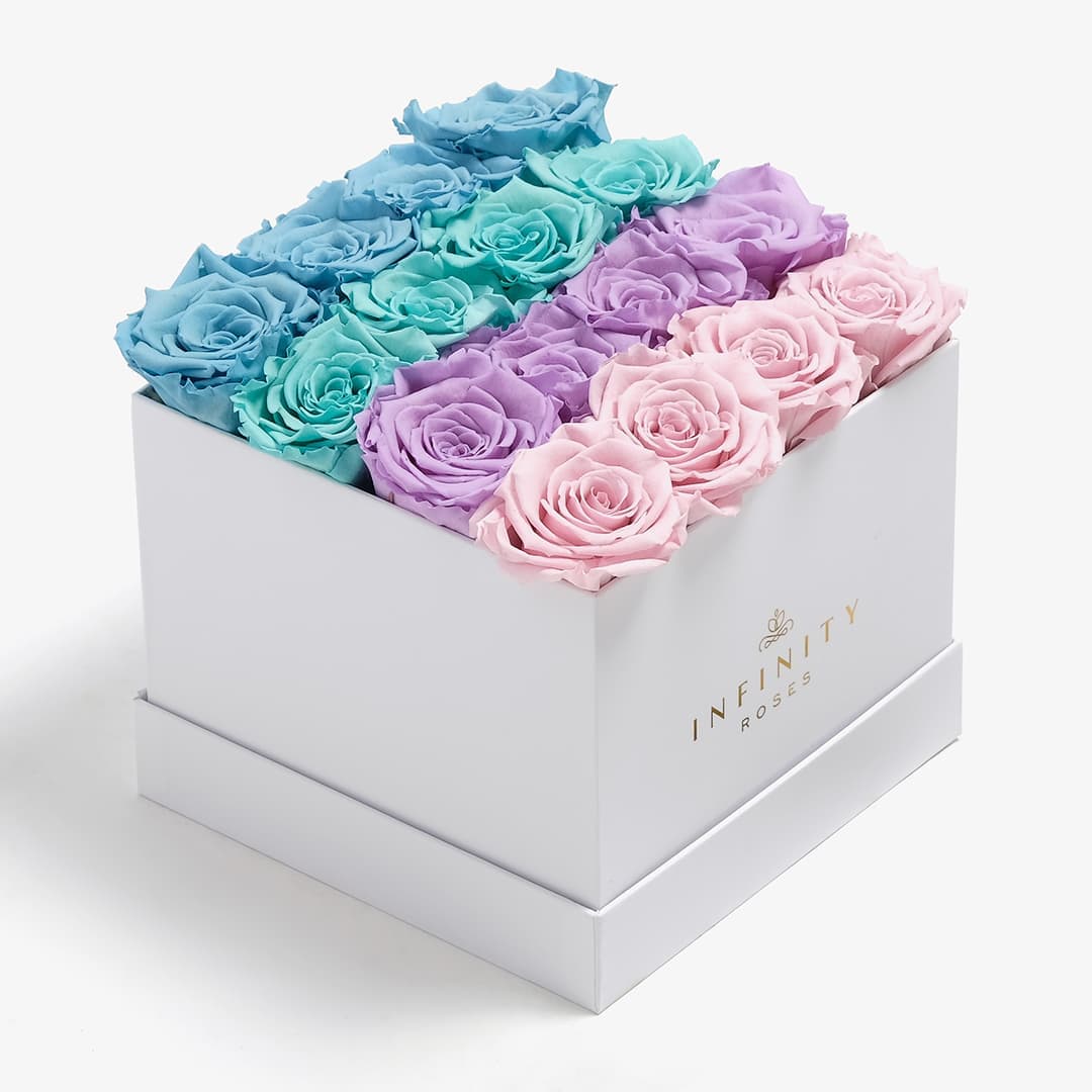Large Square Rose Box - Pastel Ombre Rose - White Box