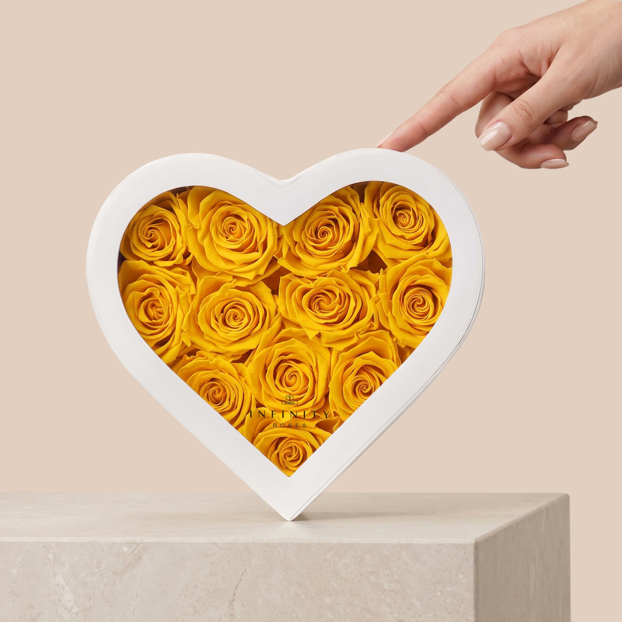 Medium Heart Box - Yellow Rose - White Box