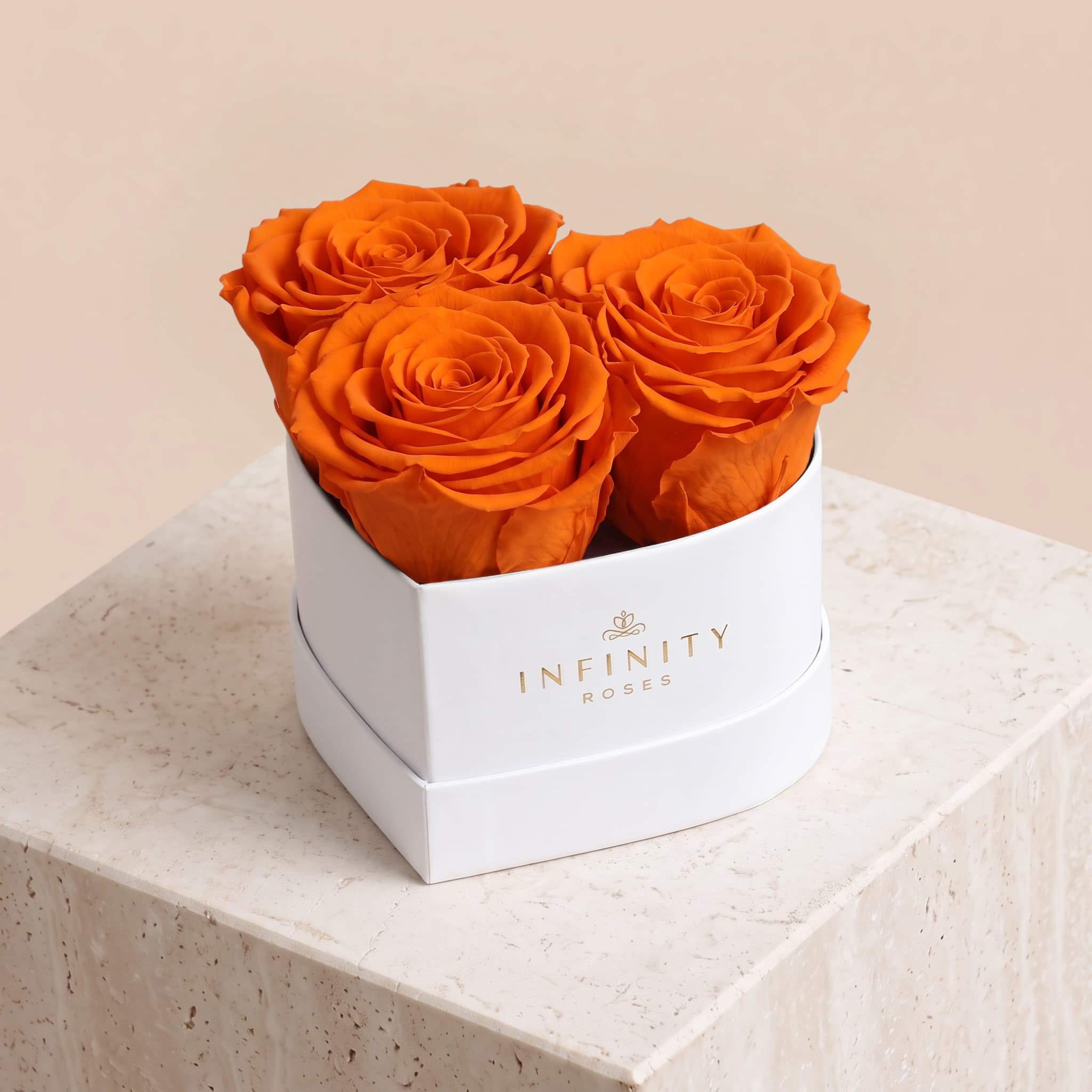 Small Heart Box - Orange Rose - White Box