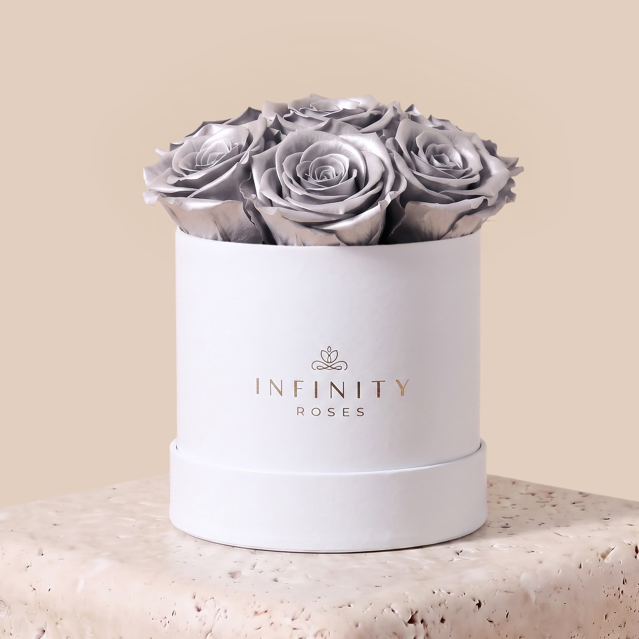 Medium Bloom Rose Box - Silver Rose - White Box