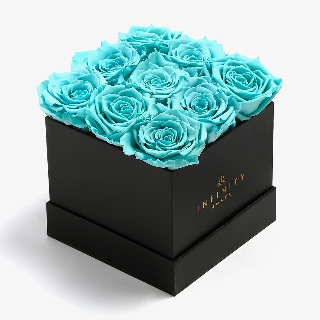 Medium Square Rose Box - Turquoise Rose - Black Box