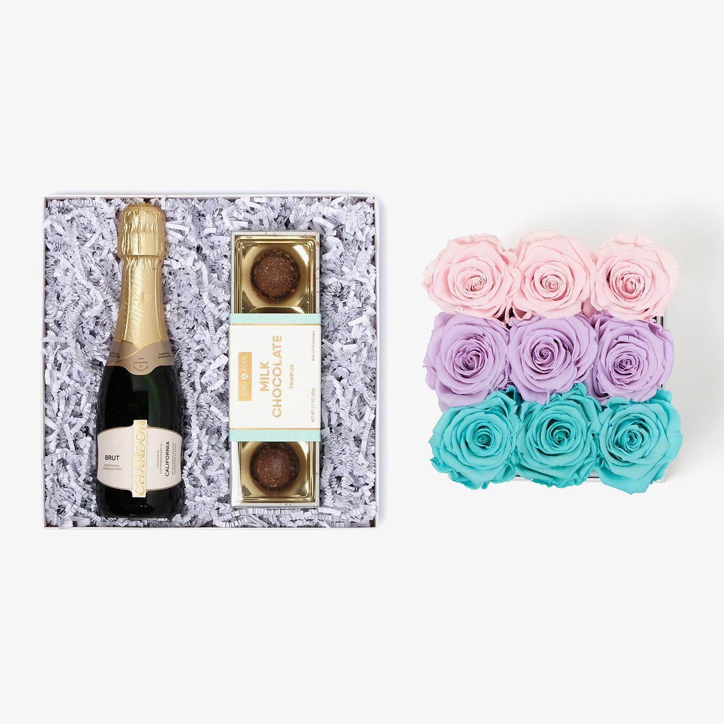 Champagne & Truffles - Medium Square Box - Pastel Ombre Rose - Black Box