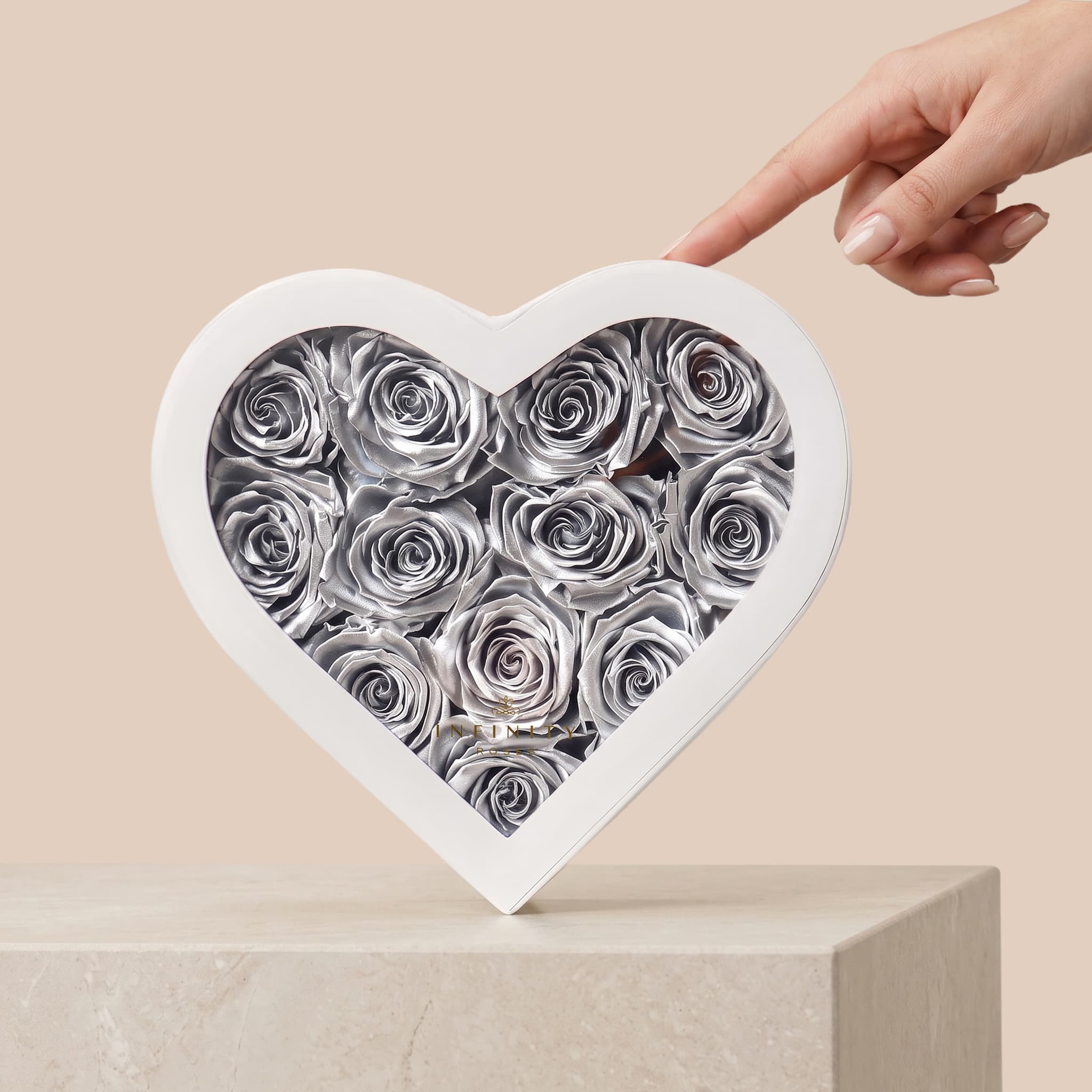 Medium Heart Box - Silver Rose - White Box