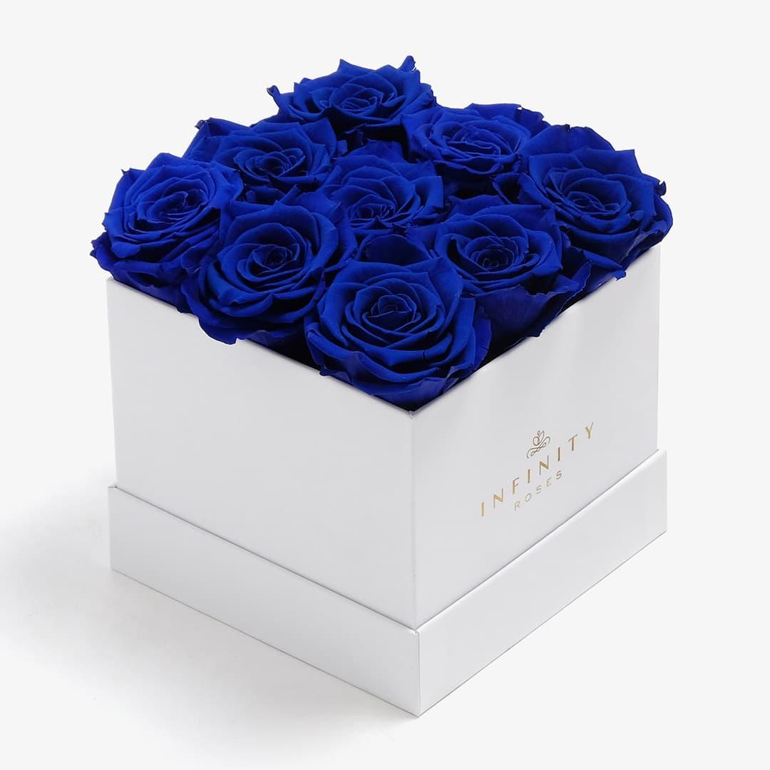 Medium Square Rose Box - Royal Blue Rose - White Box