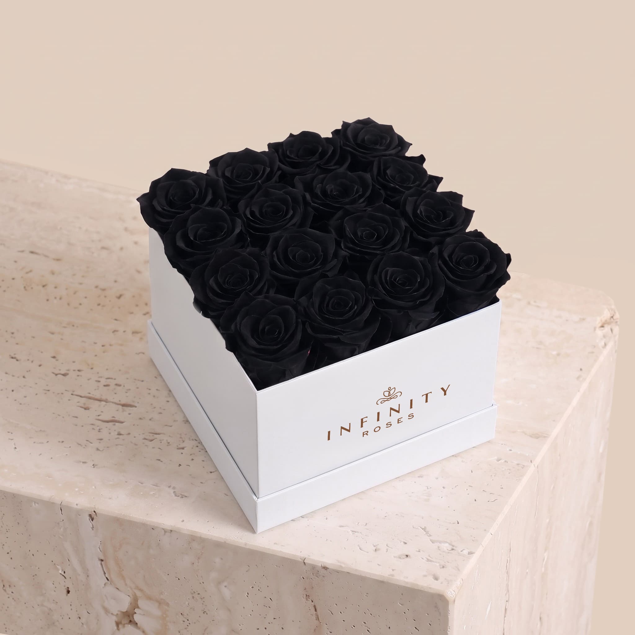 Large Square Rose Box - Black Rose - White Box