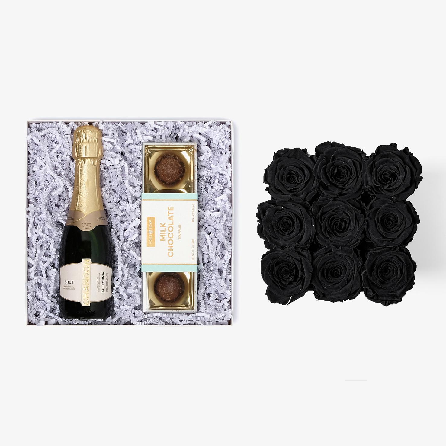 Champagne & Truffles - Medium Square Box - Black Rose - Black Box