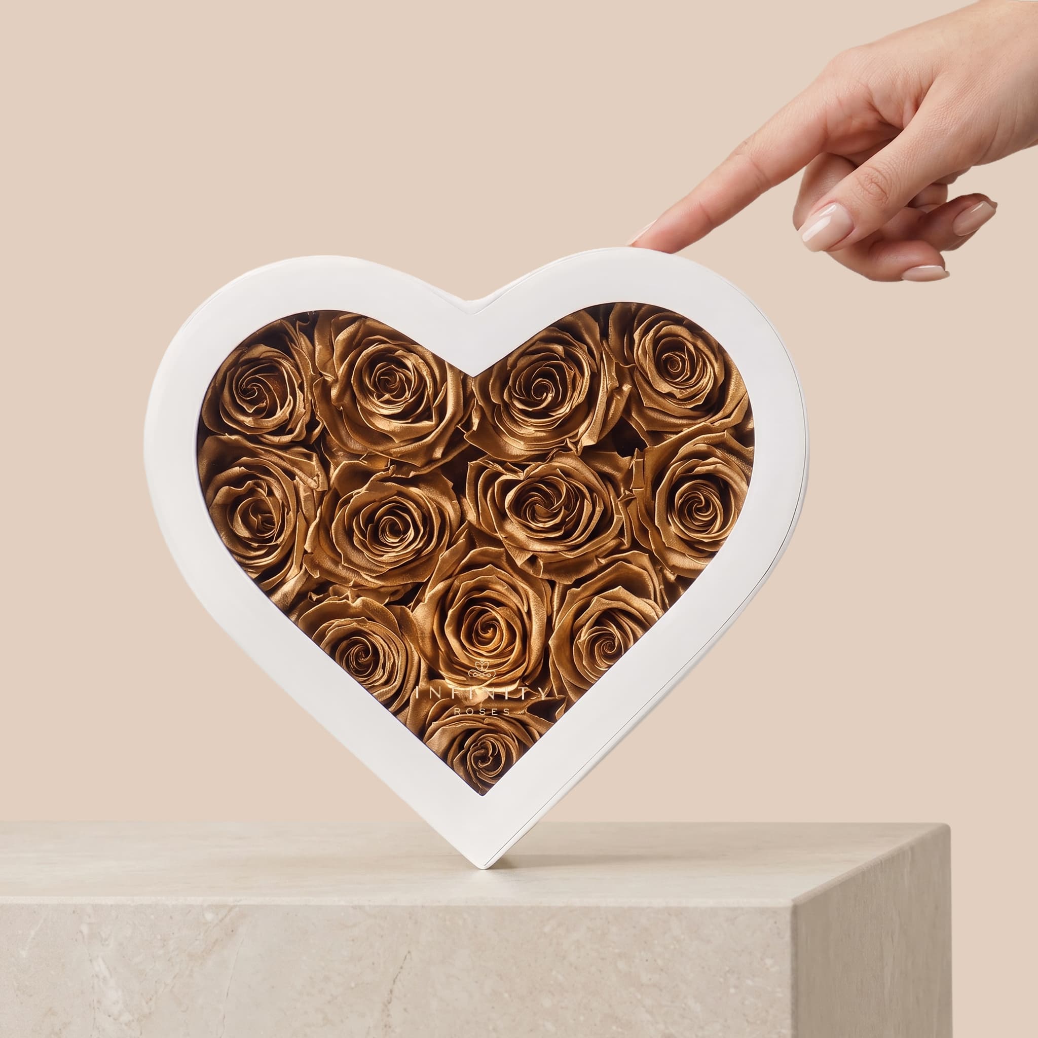 Medium Heart Box - Gold Rose - White Box