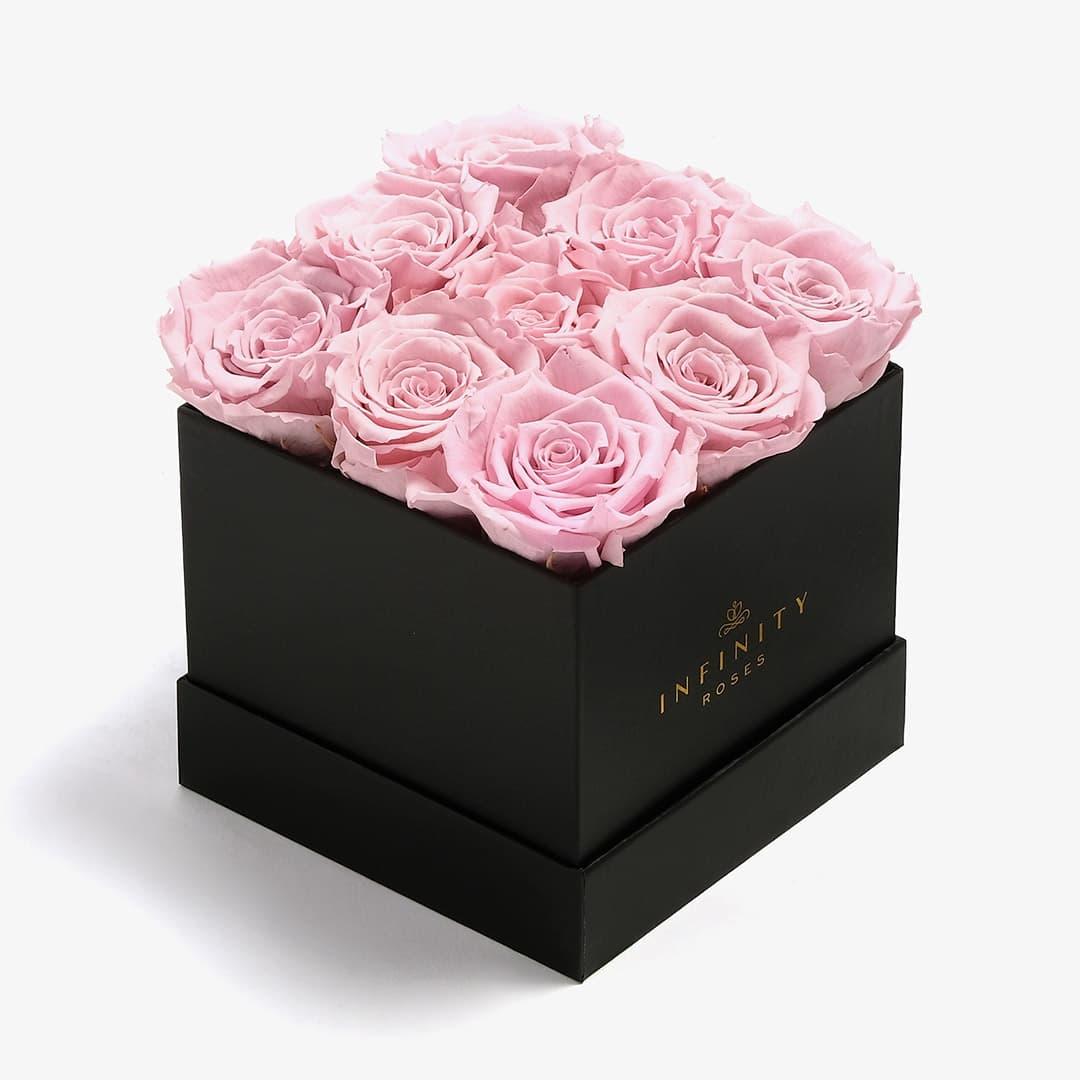 Medium Square Rose Box - Pink Rose - Black Box