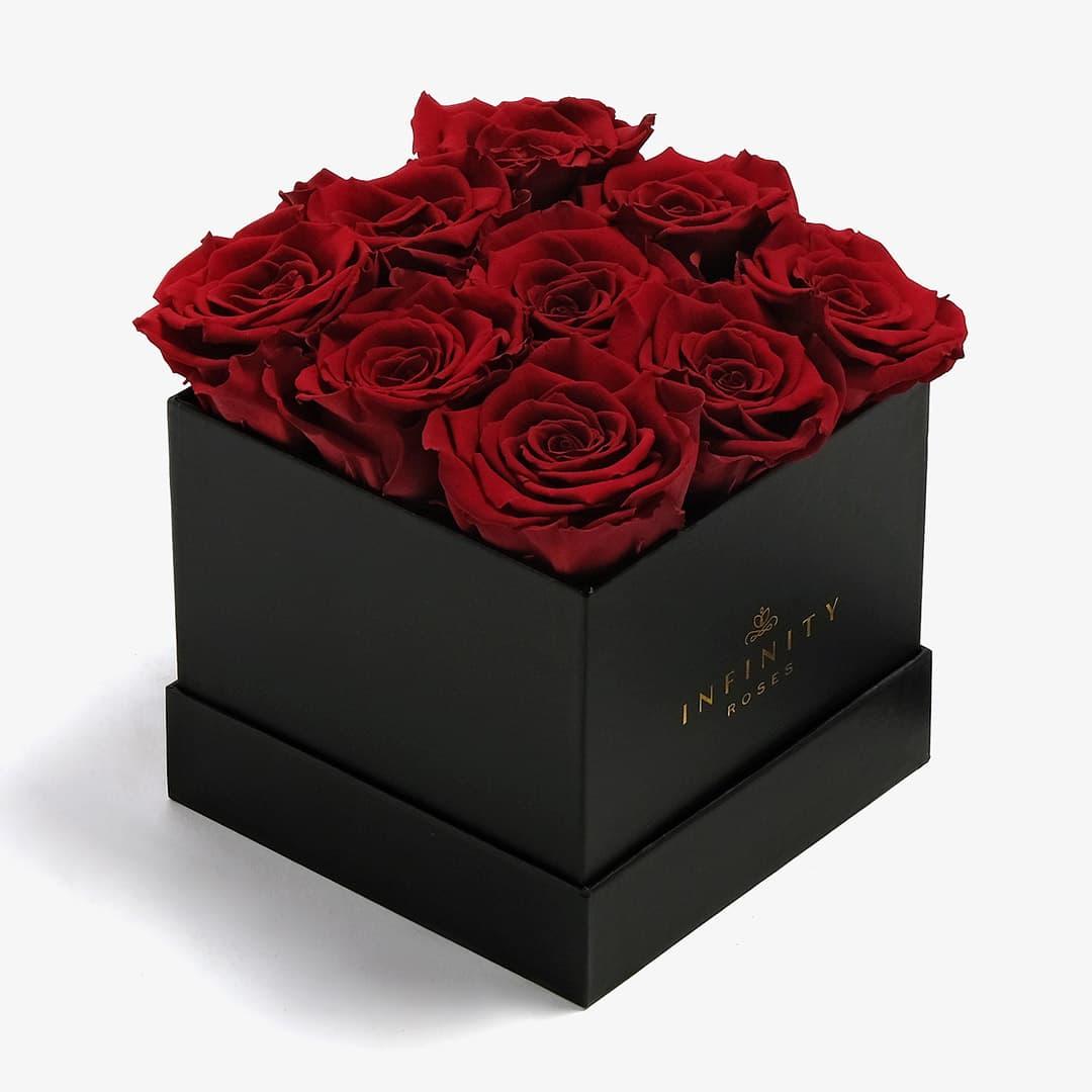 Medium Square Rose Box - Red Rose - Black Box