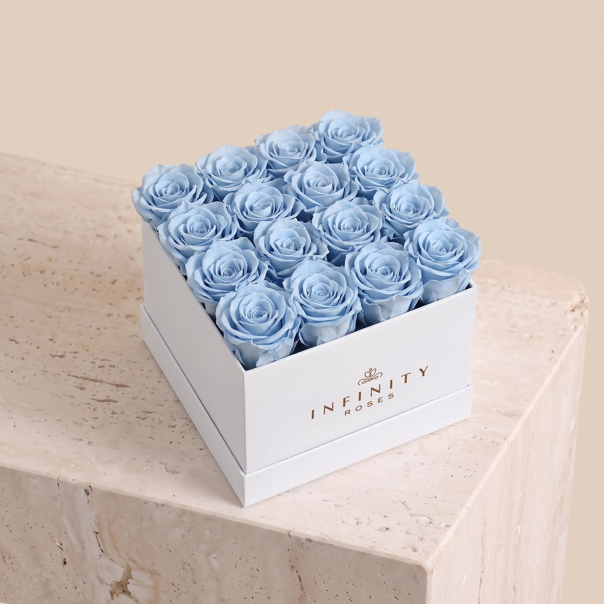 Large Square Rose Box - Baby Blue Rose - White Box