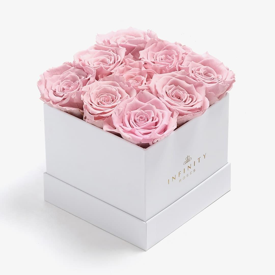 Medium Square Rose Box - Pink Rose - White Box