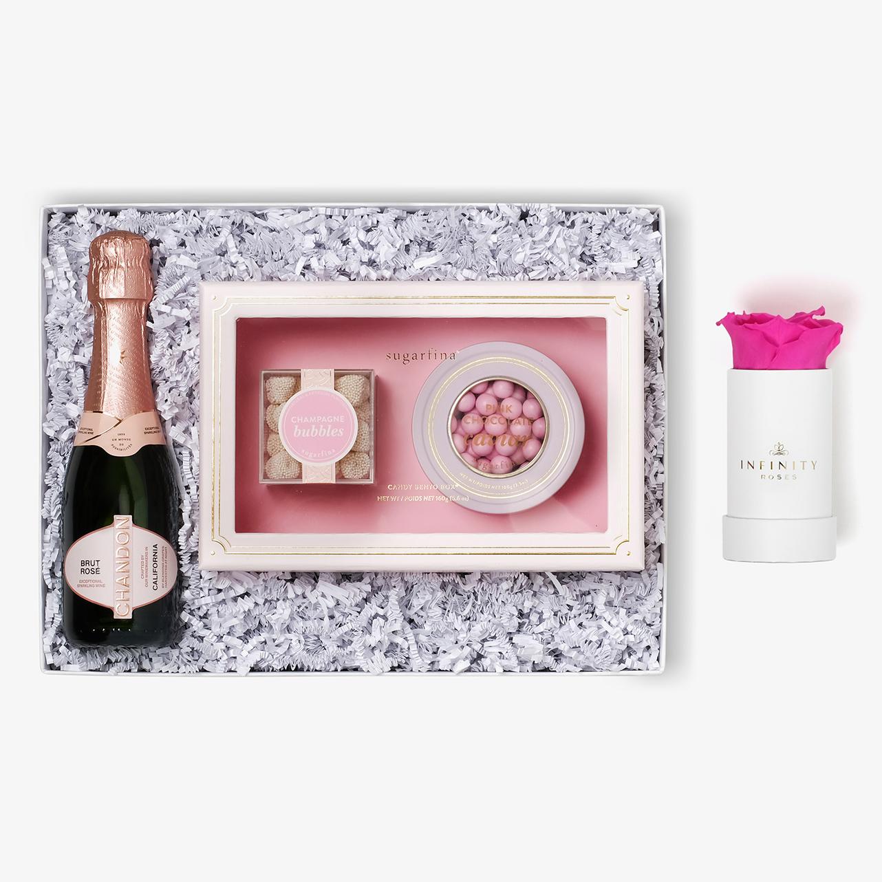 Rosé & Caviar - Single Rose Box - Hot Pink Rose - White Box