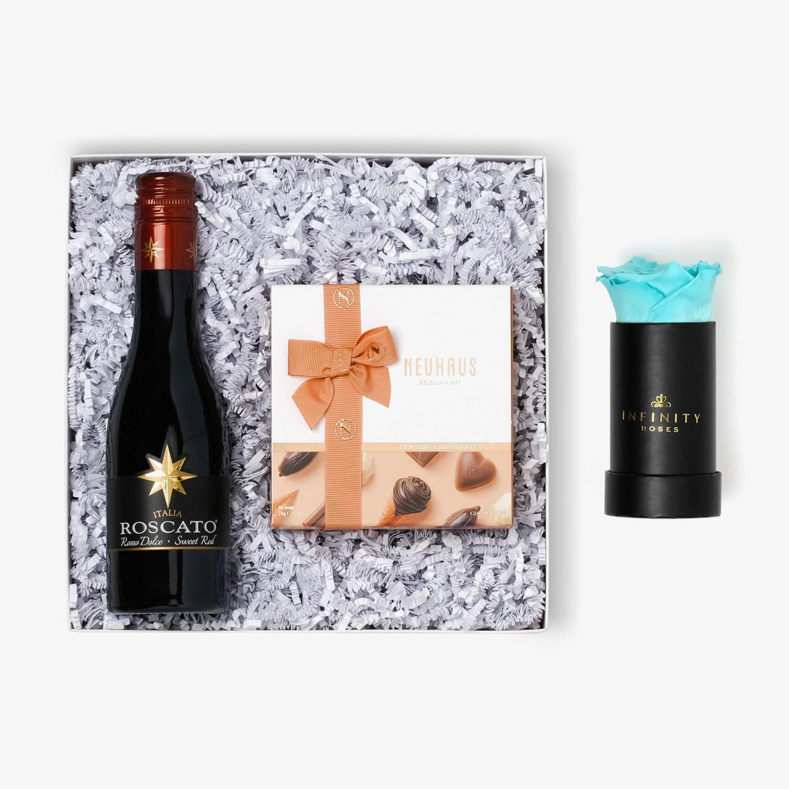 Wine & Truffles - Single Rose Box - Turquoise Rose - Black Box