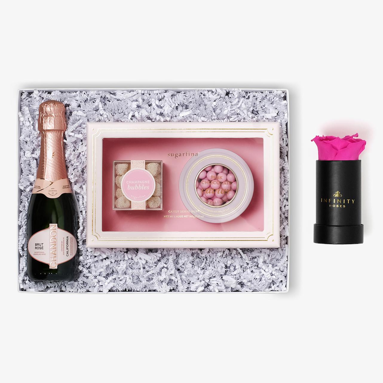 Rosé & Caviar - Single Rose Box - Hot Pink Rose - Black Box