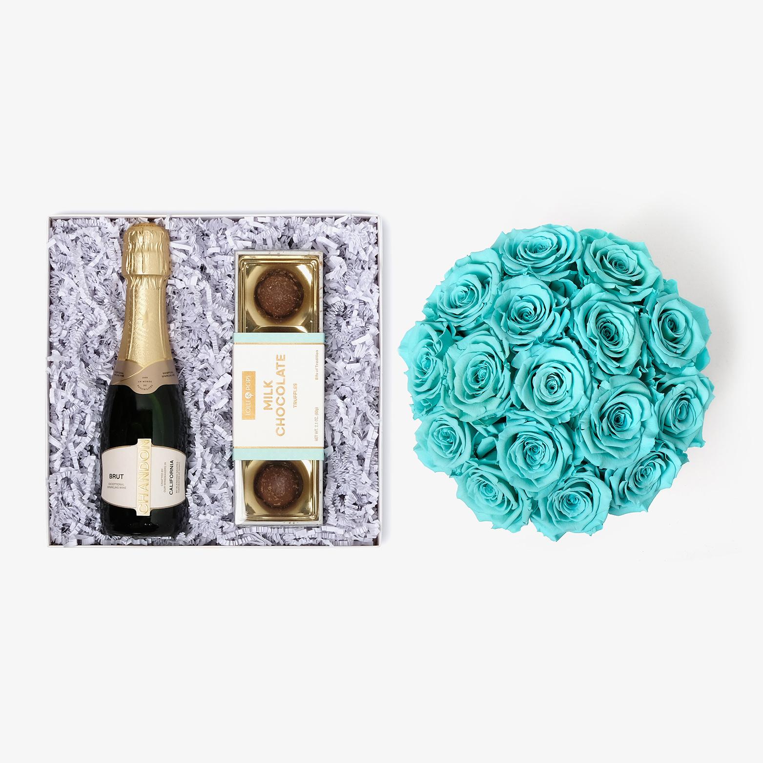 Champagne & Truffles - Large Bloom Box - Turquoise Rose - White Box