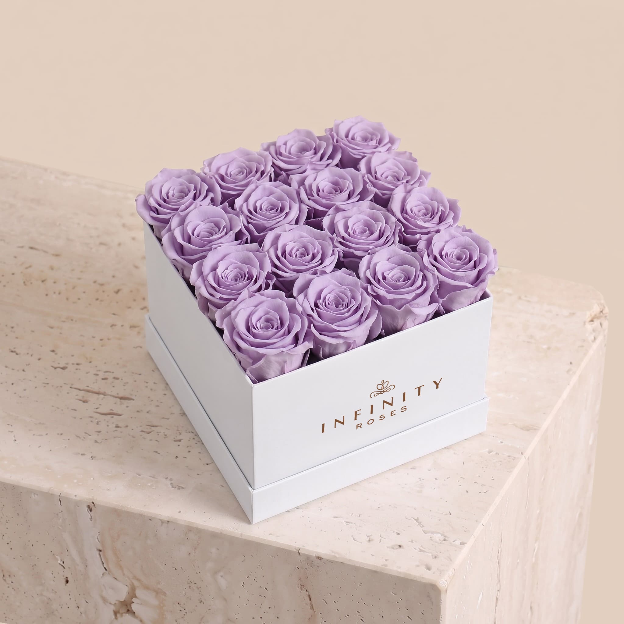 Large Square Rose Box - Lavender Rose - White Box