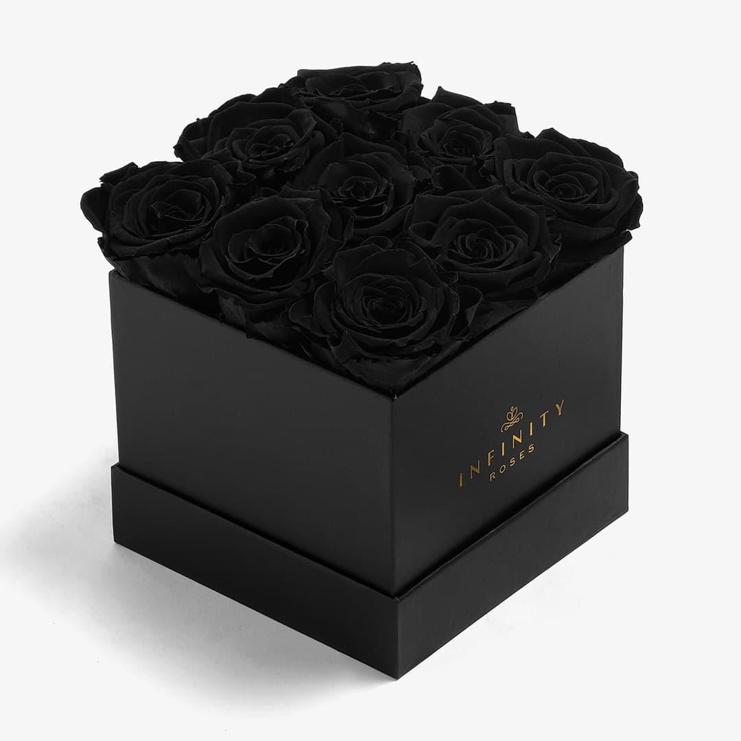 Medium Square Rose Box - Black Rose - Black Box