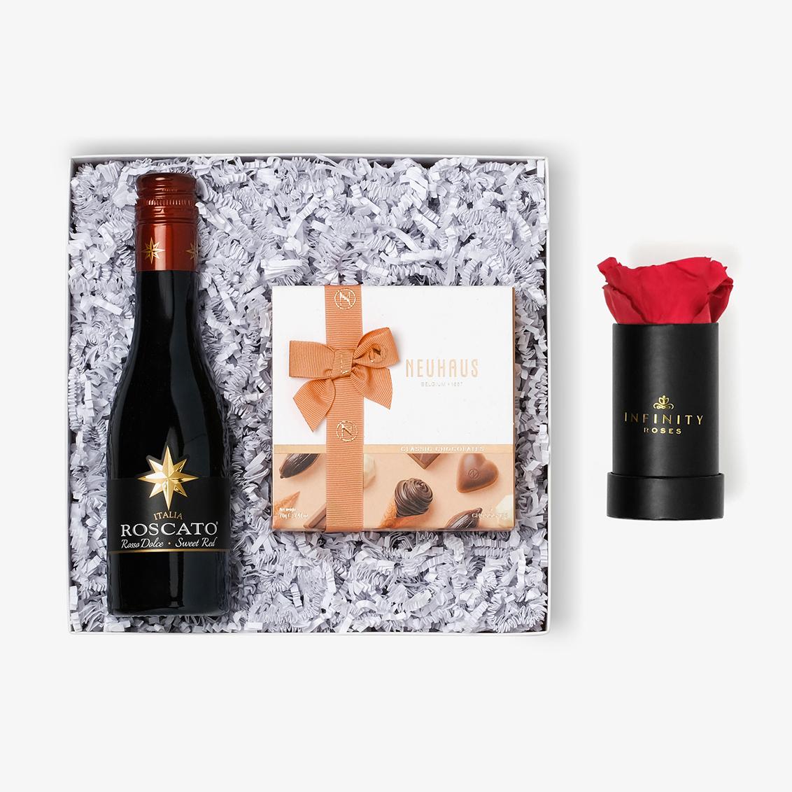 Wine & Truffles - Single Rose Box - Red Rose - Black Box