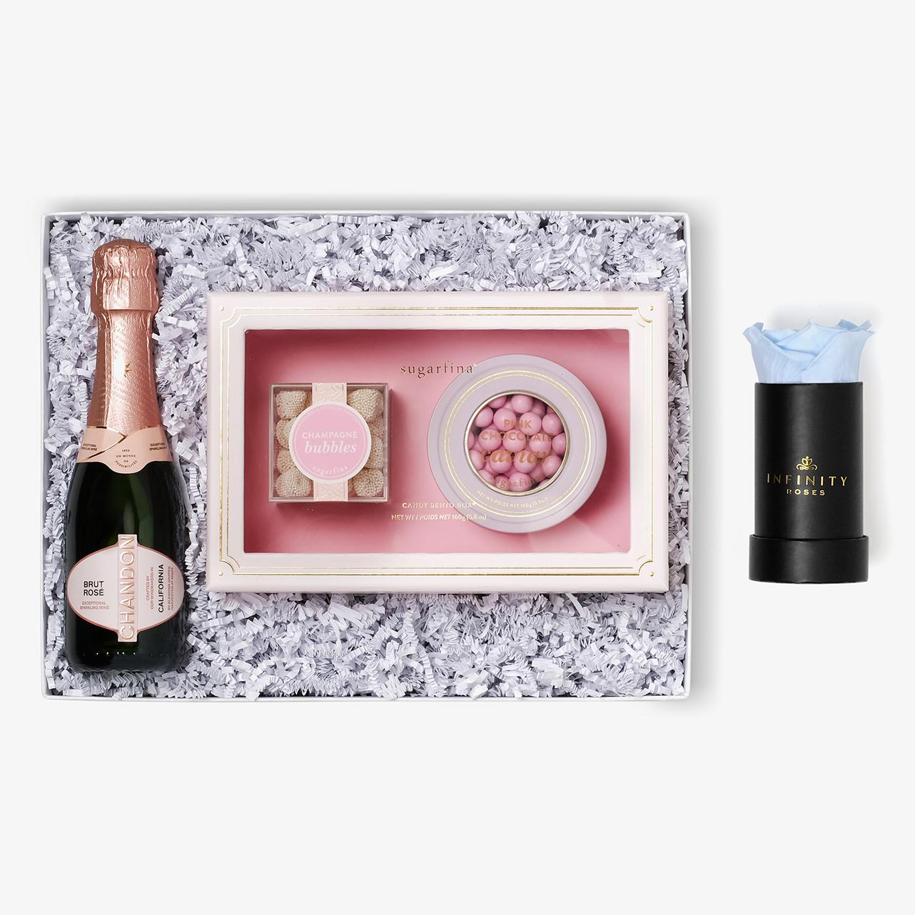Rosé & Caviar - Single Rose Box - Baby Blue Rose - Black Box