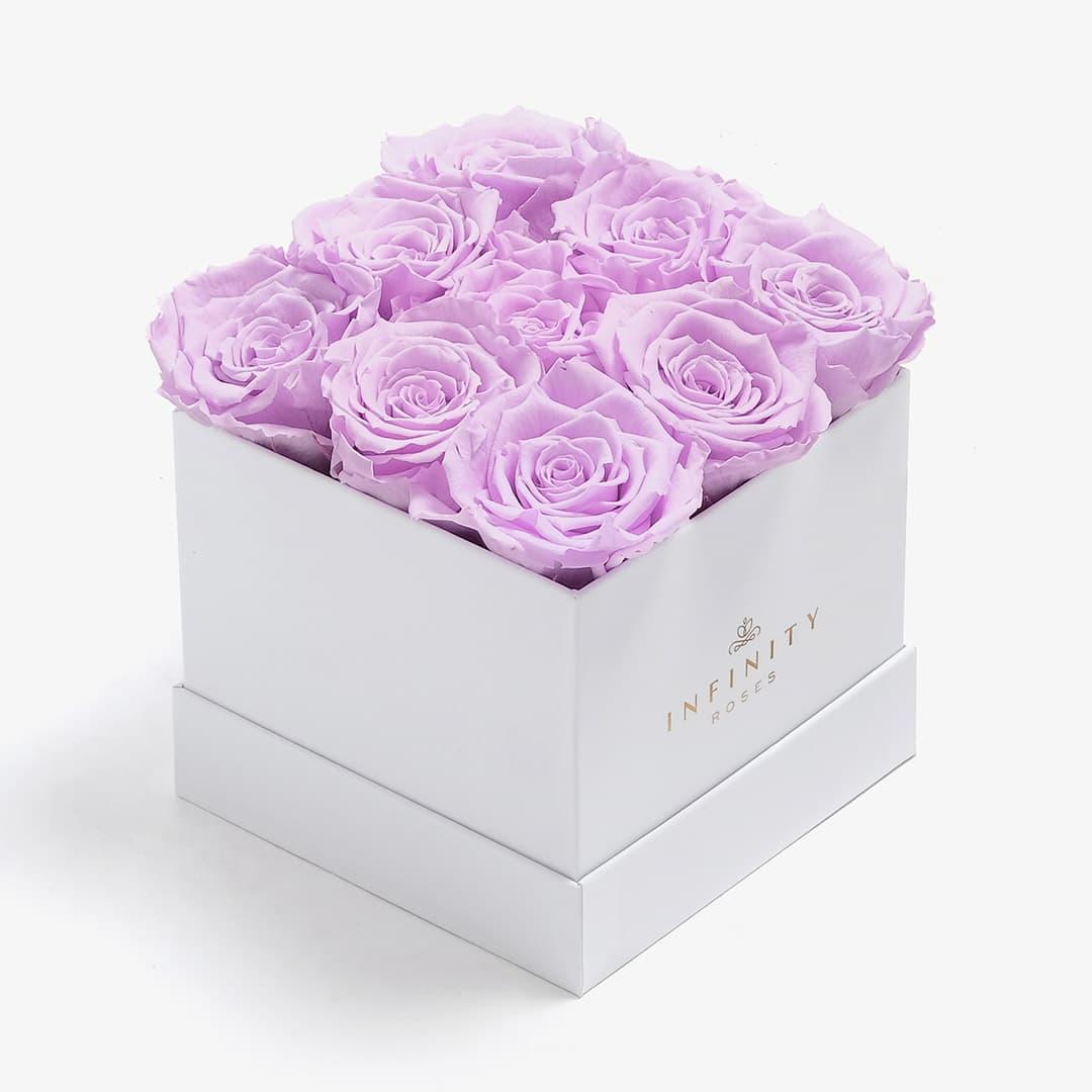 Medium Square Rose Box - Lavender Rose - White Box