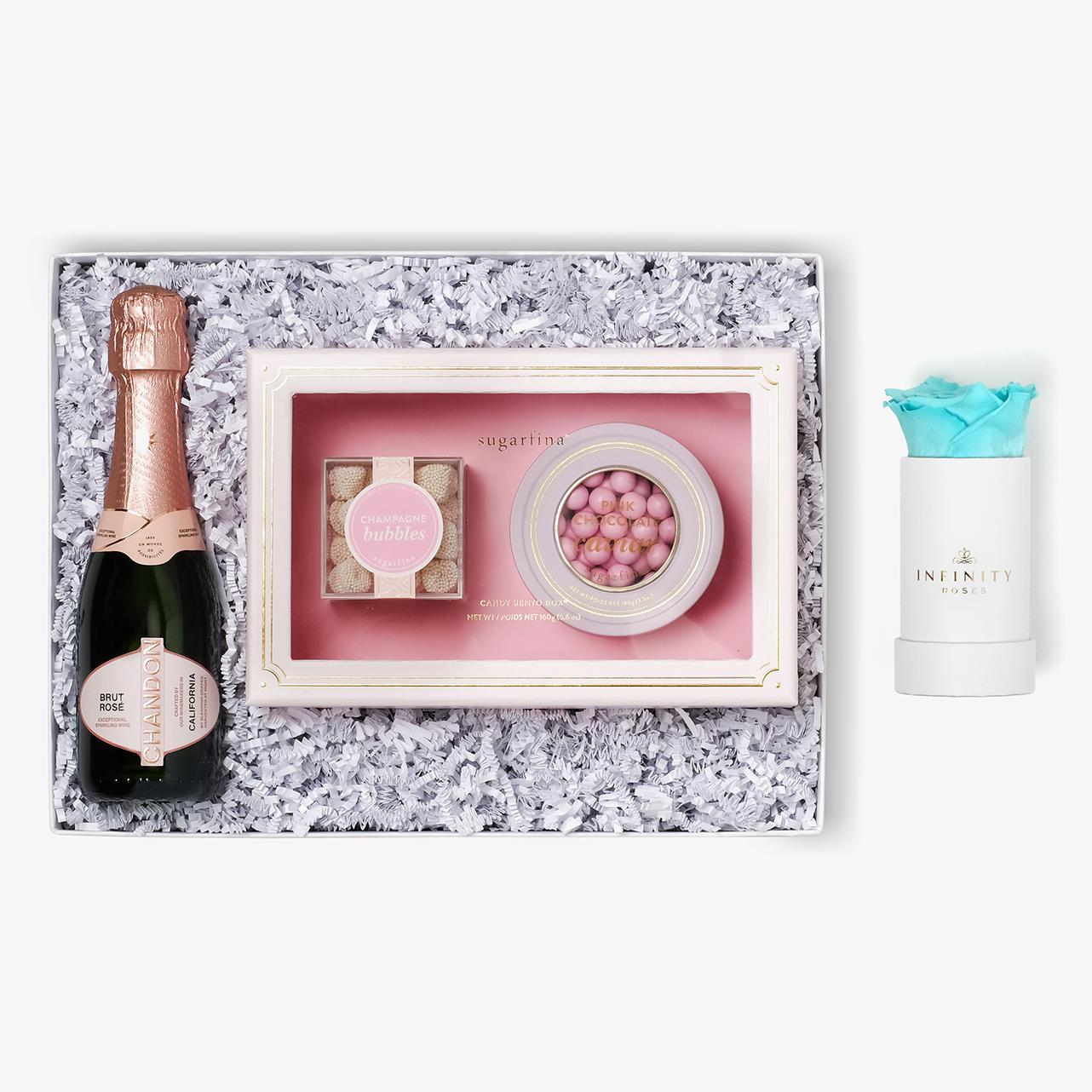 Rosé & Caviar - Single Rose Box - Turquoise Rose - White Box