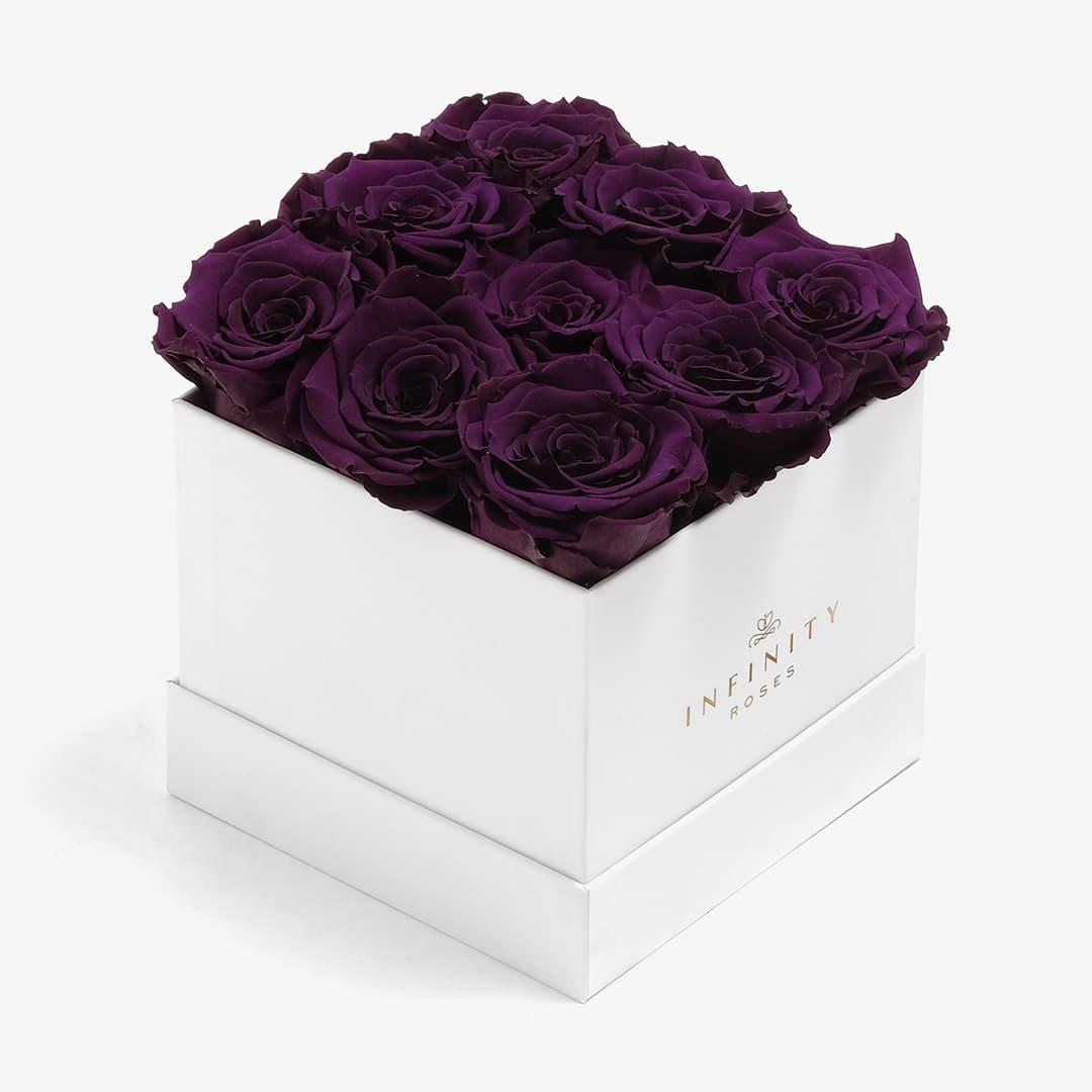 Medium Square Rose Box - Violet Rose - White Box