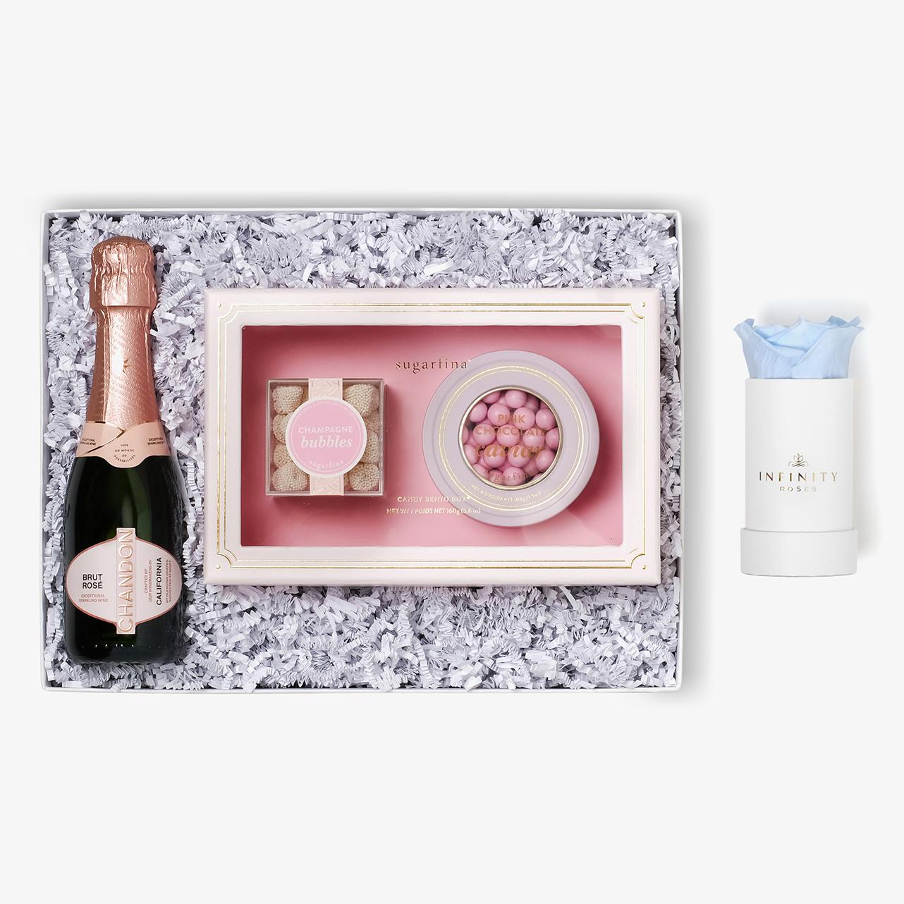 Rosé & Caviar - Single Rose Box - Baby Blue Rose - White Box