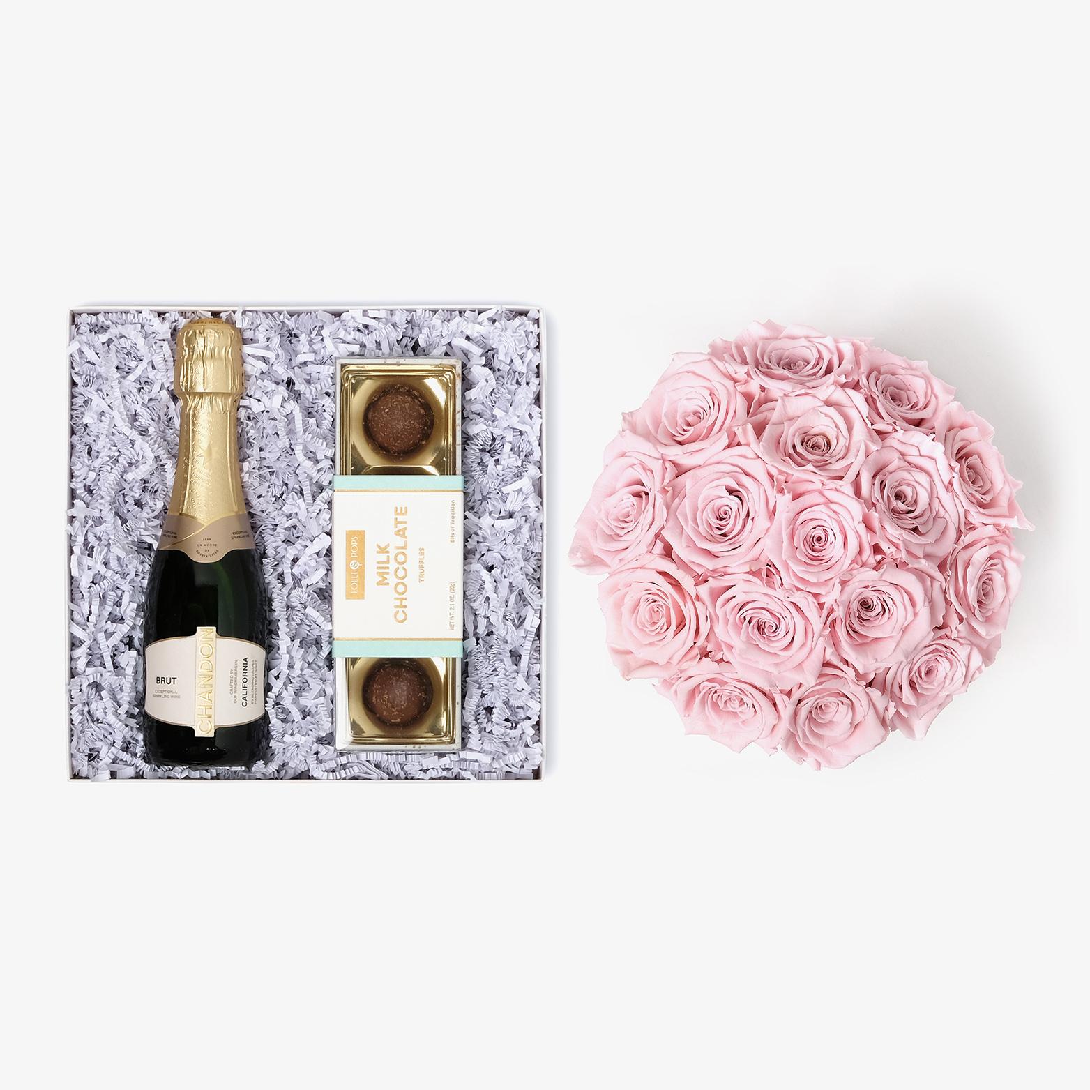 Champagne & Truffles - Large Bloom Box - Pink Rose - Black Box